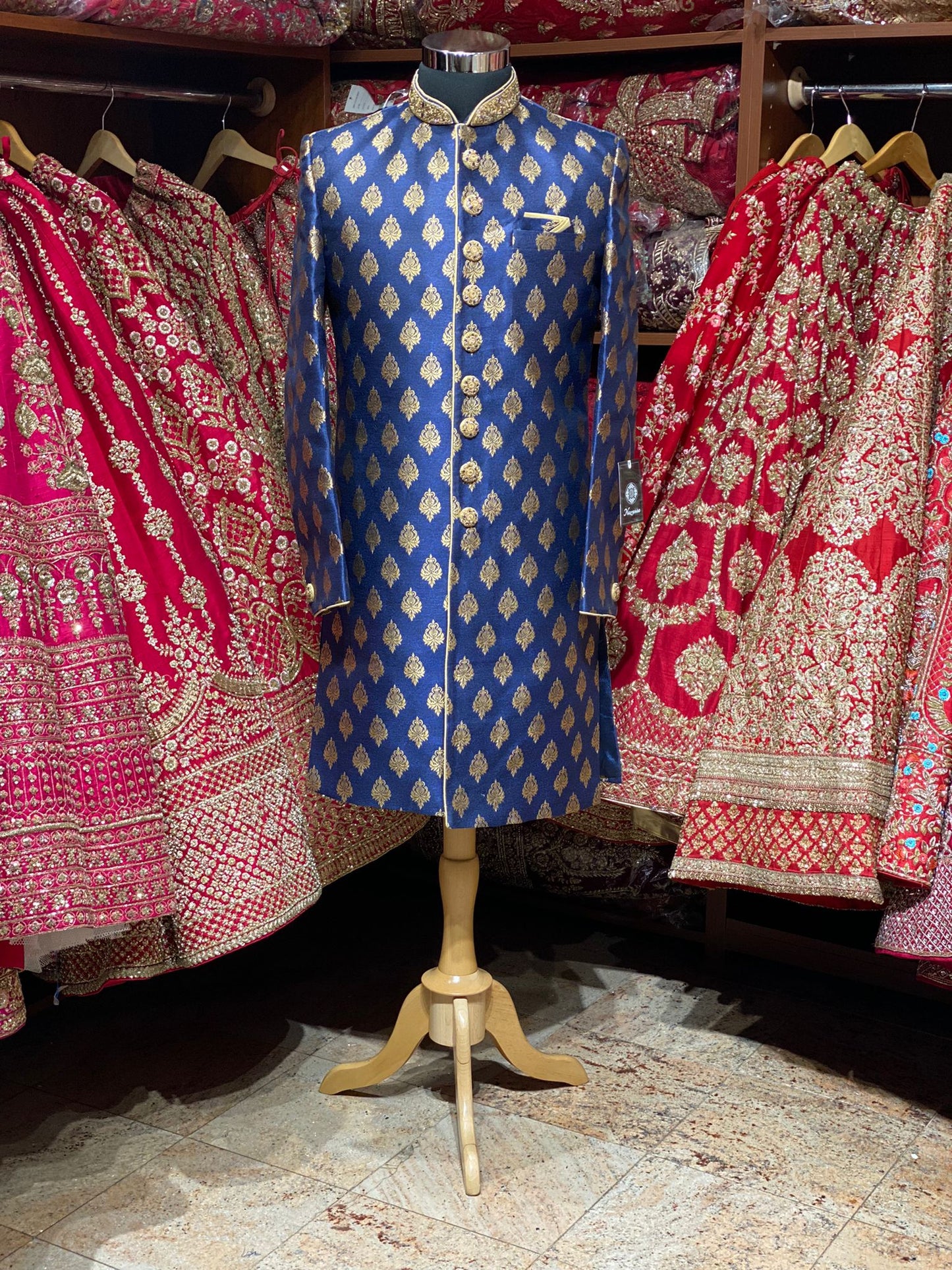 Royal Blue Zari Woven Sherwani- 1194