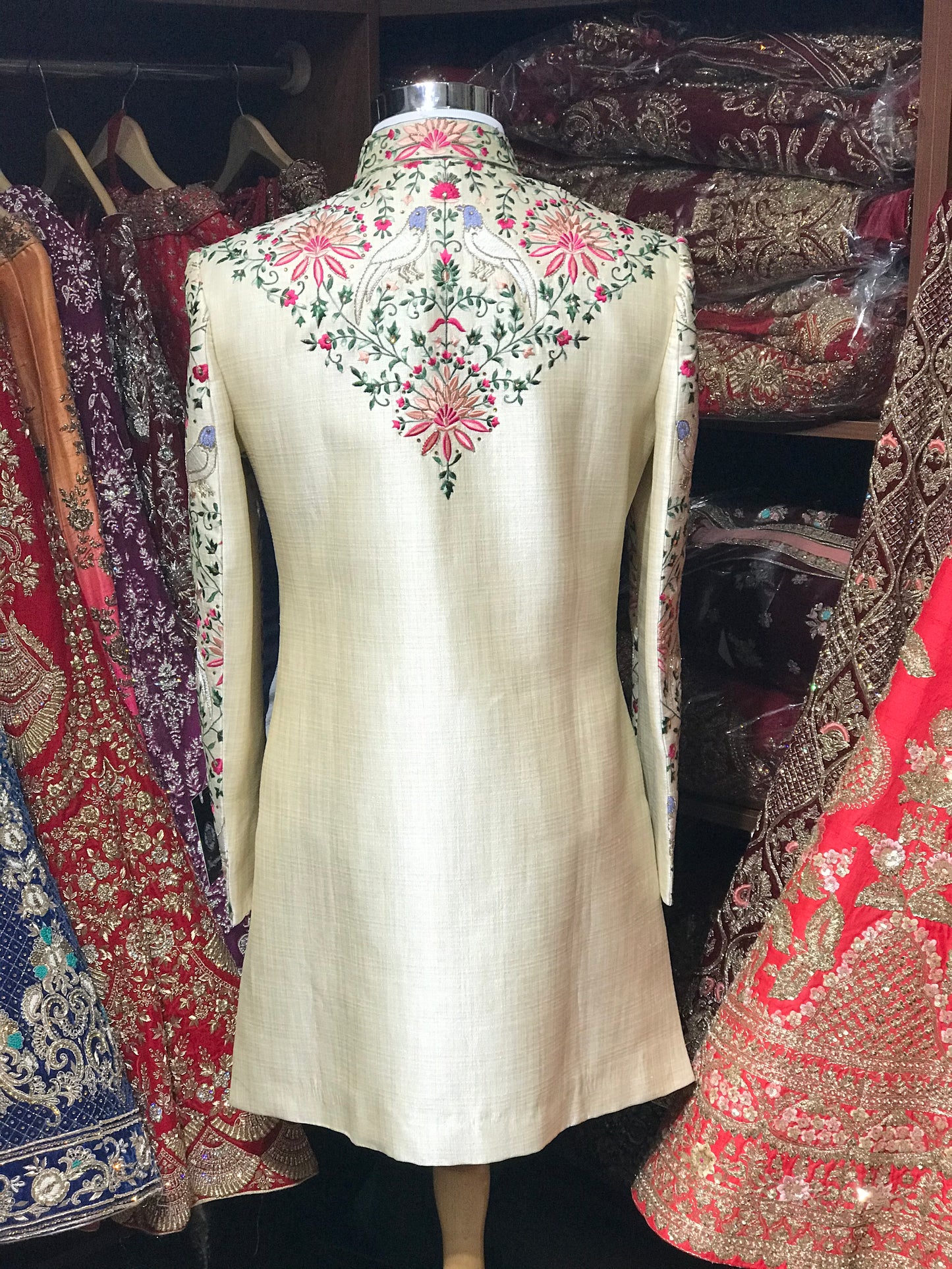 Cream Multi-Color Sherwani