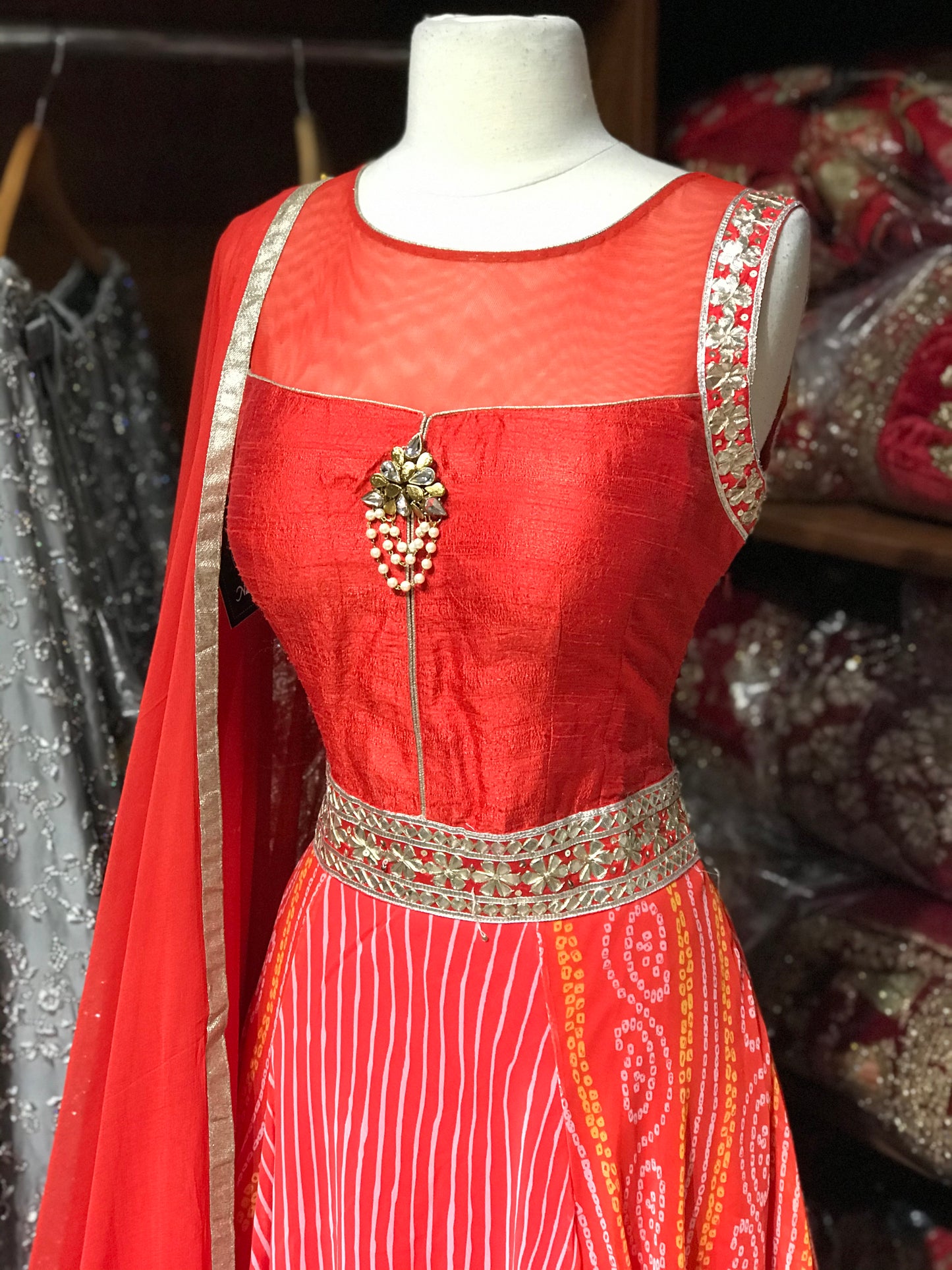 Orange Bandhani Size 38 Anarkali