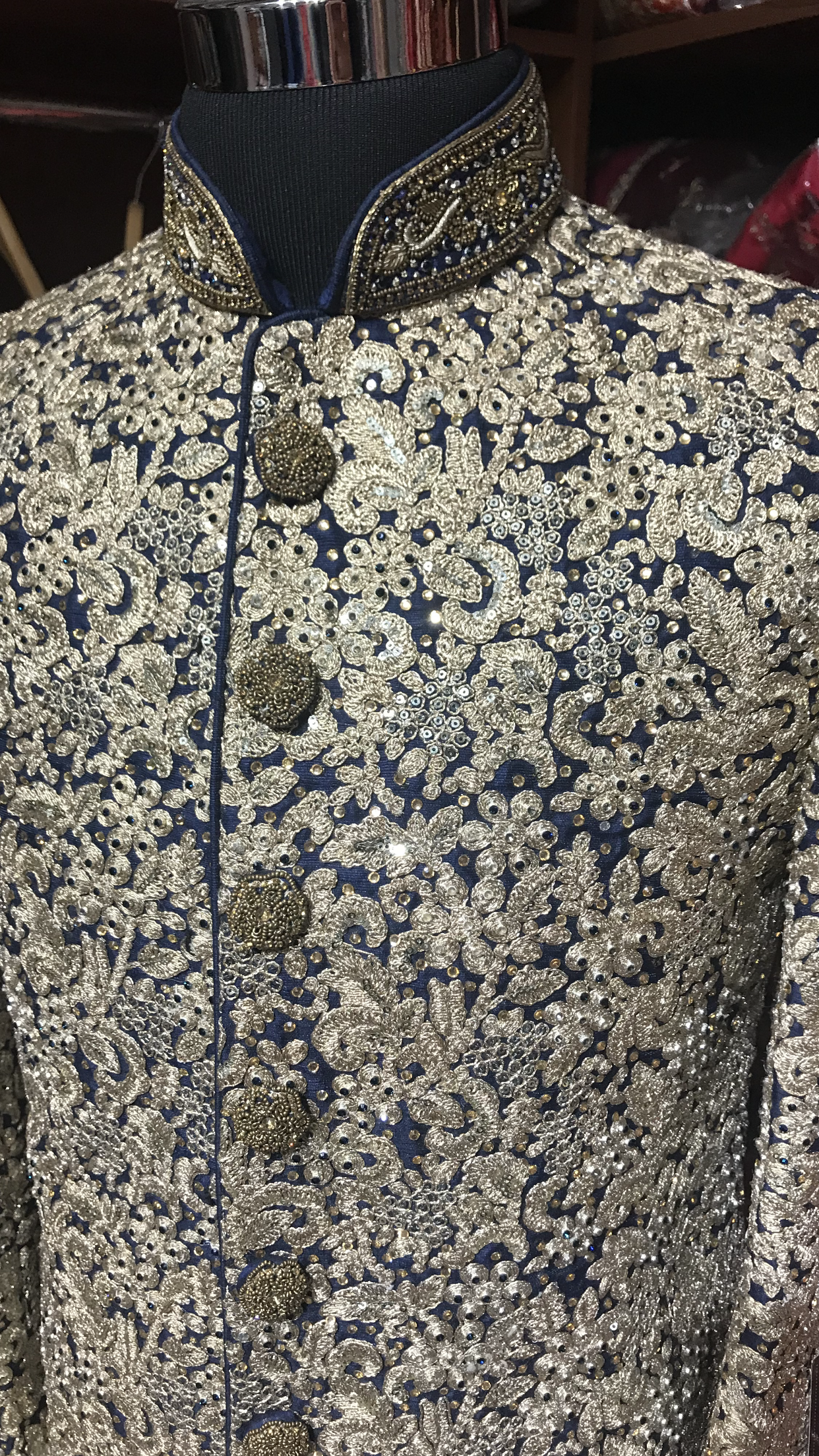 Bespoke Navy Sequin Embroidery Sherwani