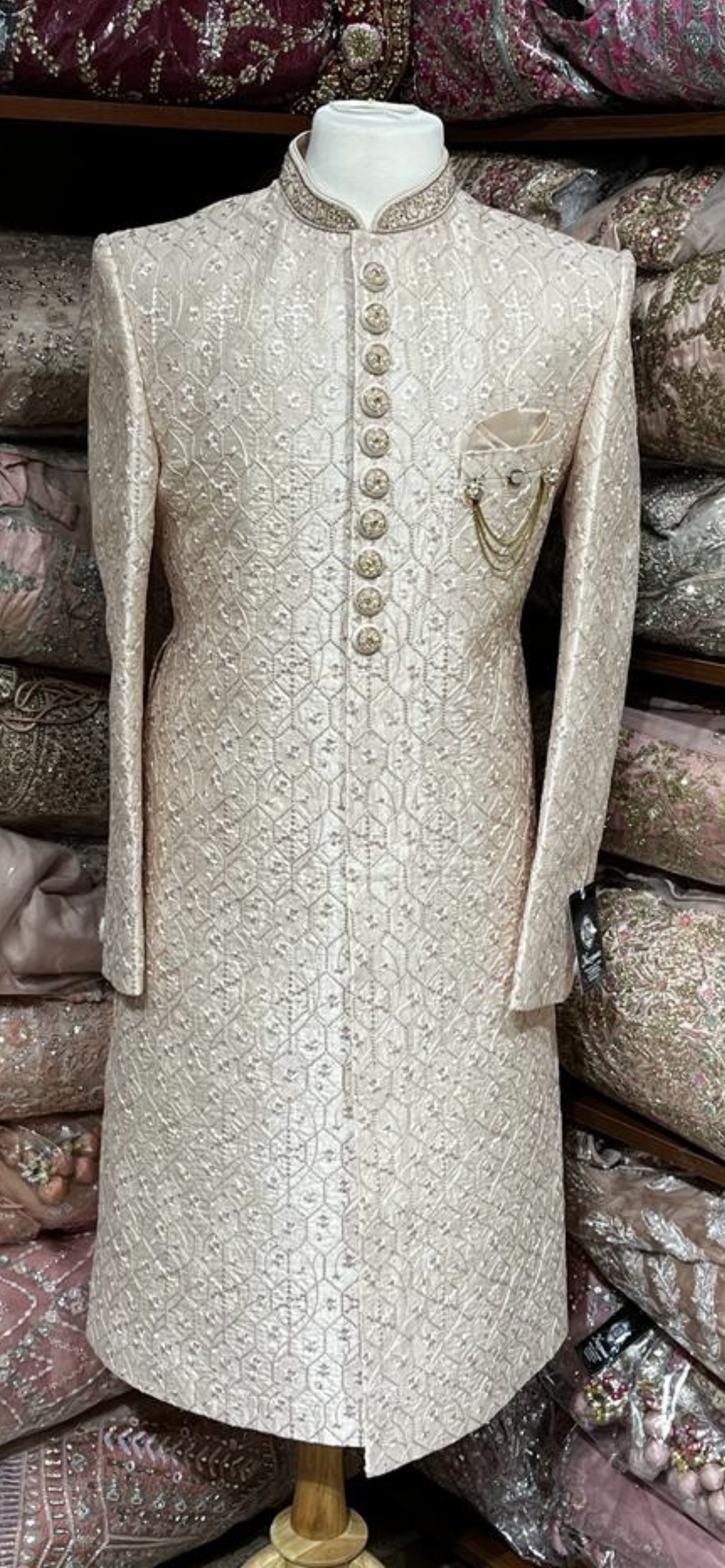 Dusky Peach Floral Thread Embroidered Sherwani-S14-01