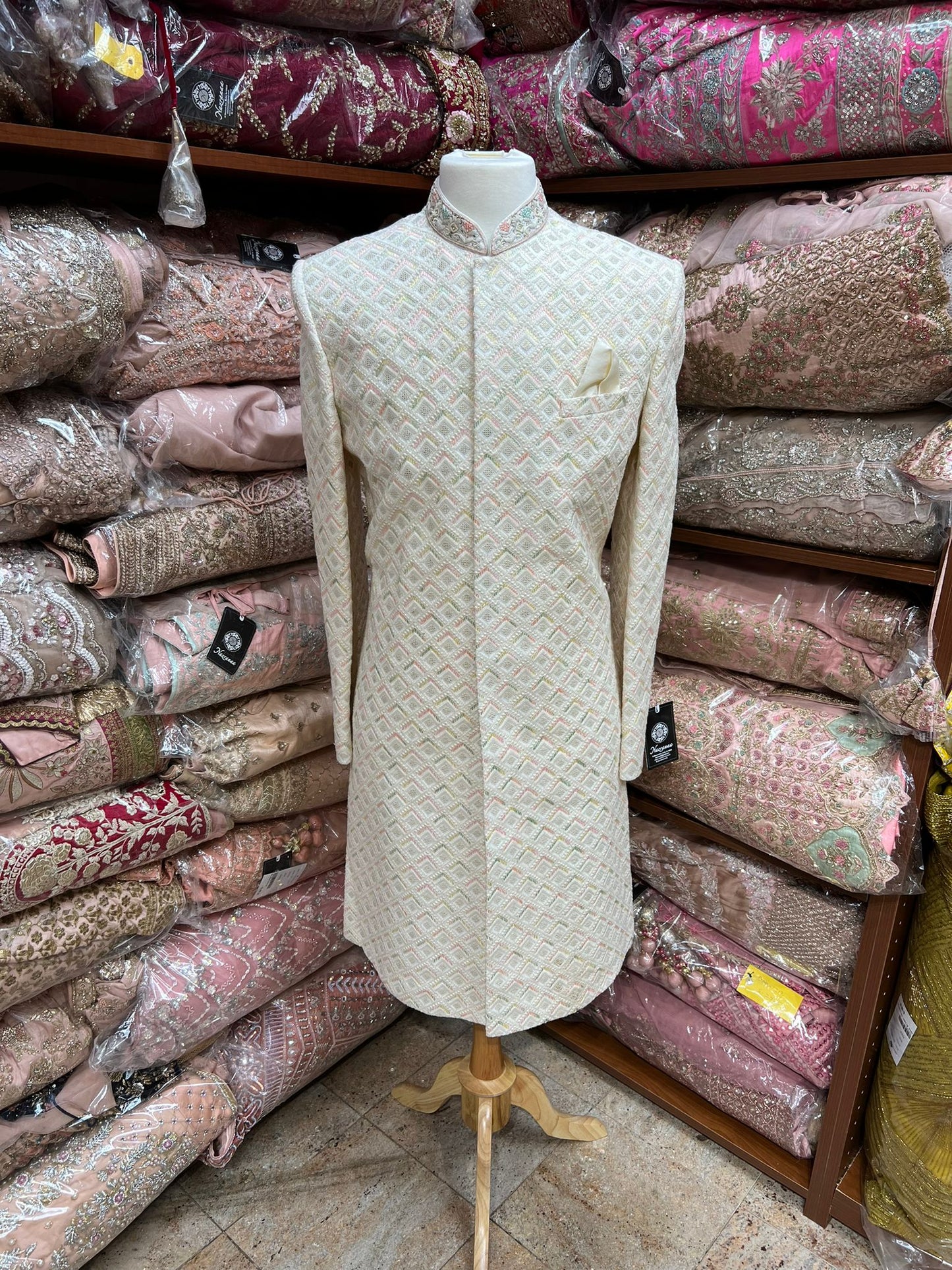 Ivory Multithreaded Embroidered Sherwani-R14-N77