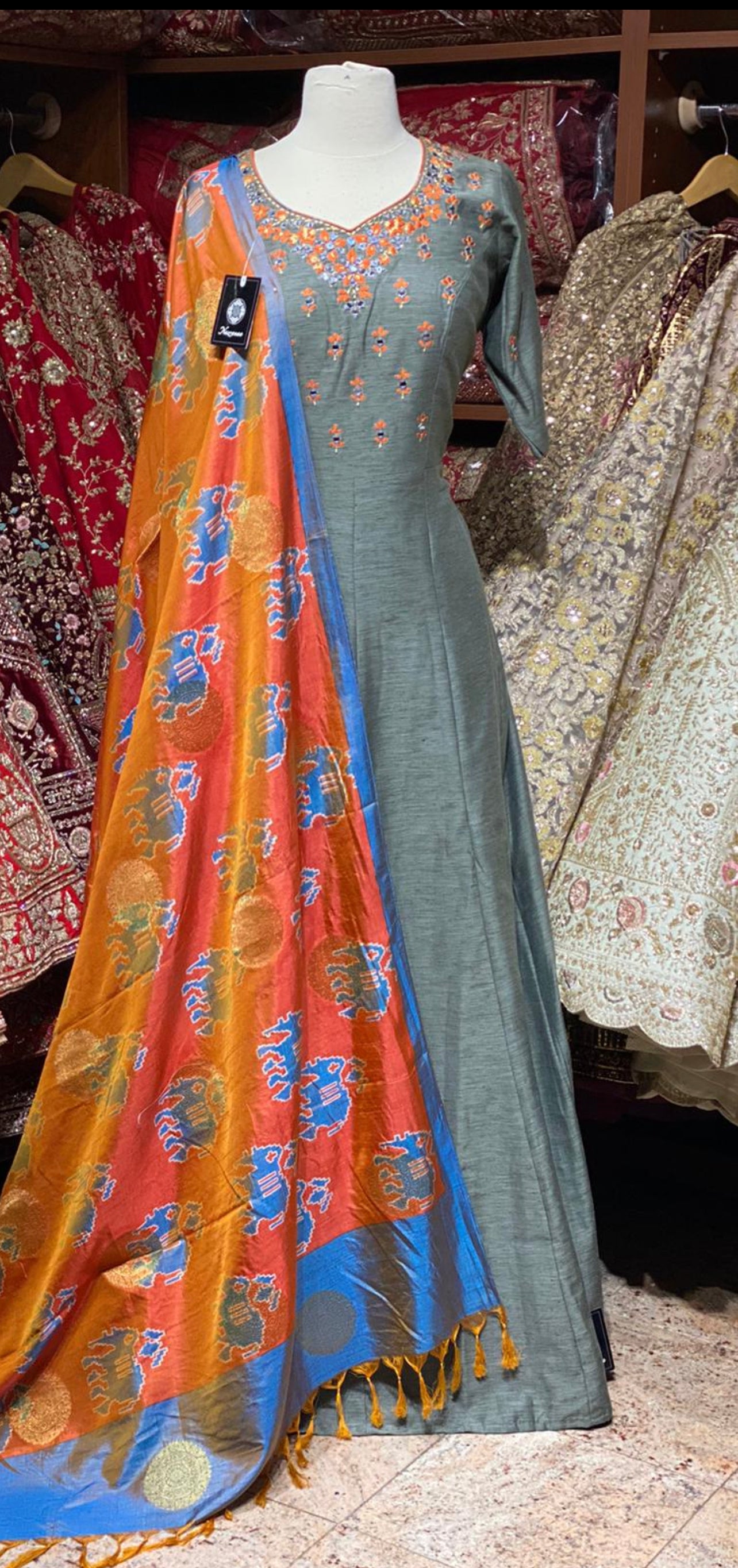 Slate Grey Anarkali PWA-070