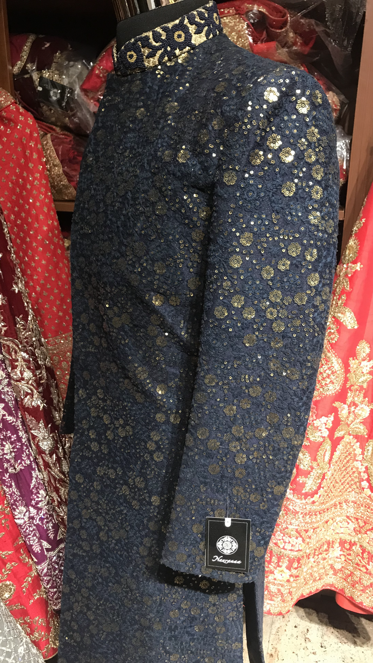 Navy Sequin Embroidery Sherwani