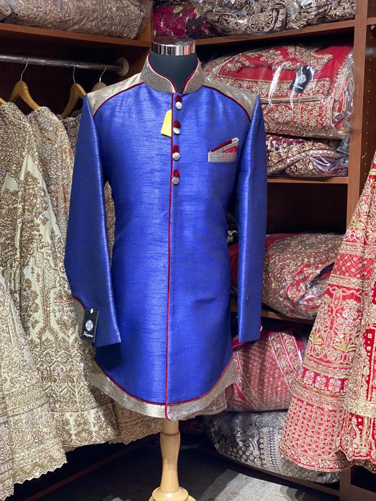 Royal Blue Raw Silk Size 44 Sherwani