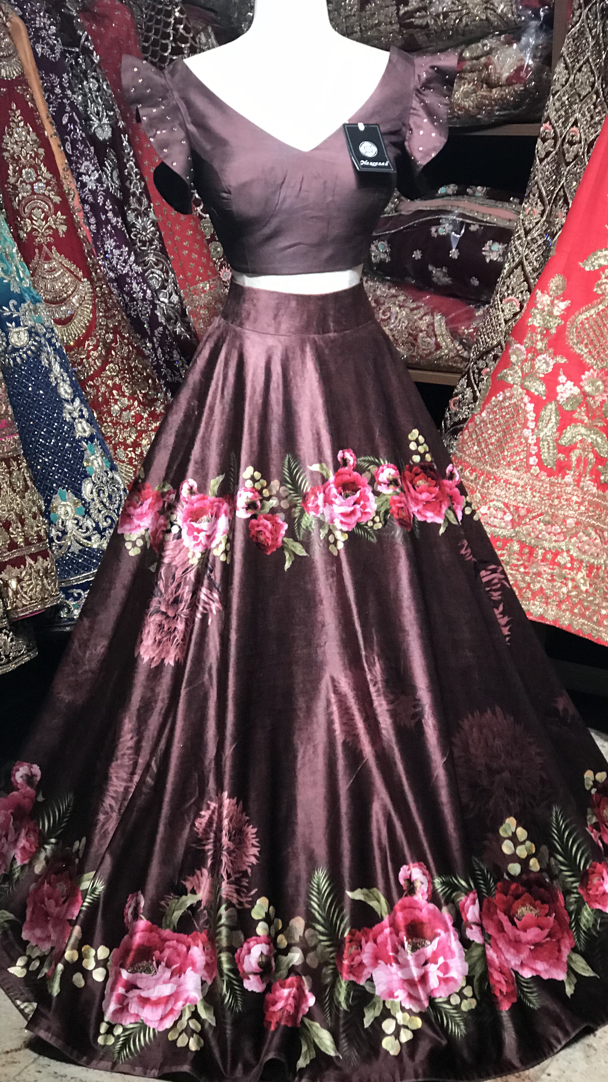 Brown Size 38 Floral Print Lehenga