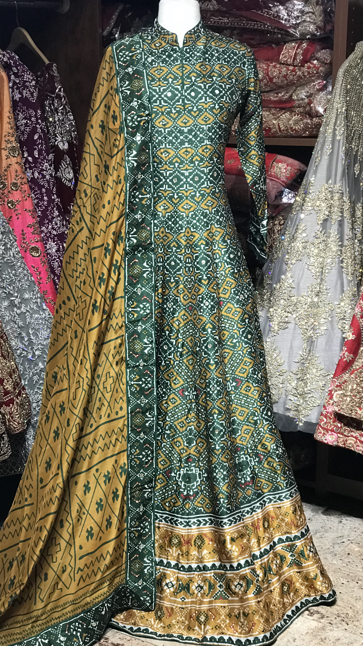 Green Size 38 Patola Print Anarkali