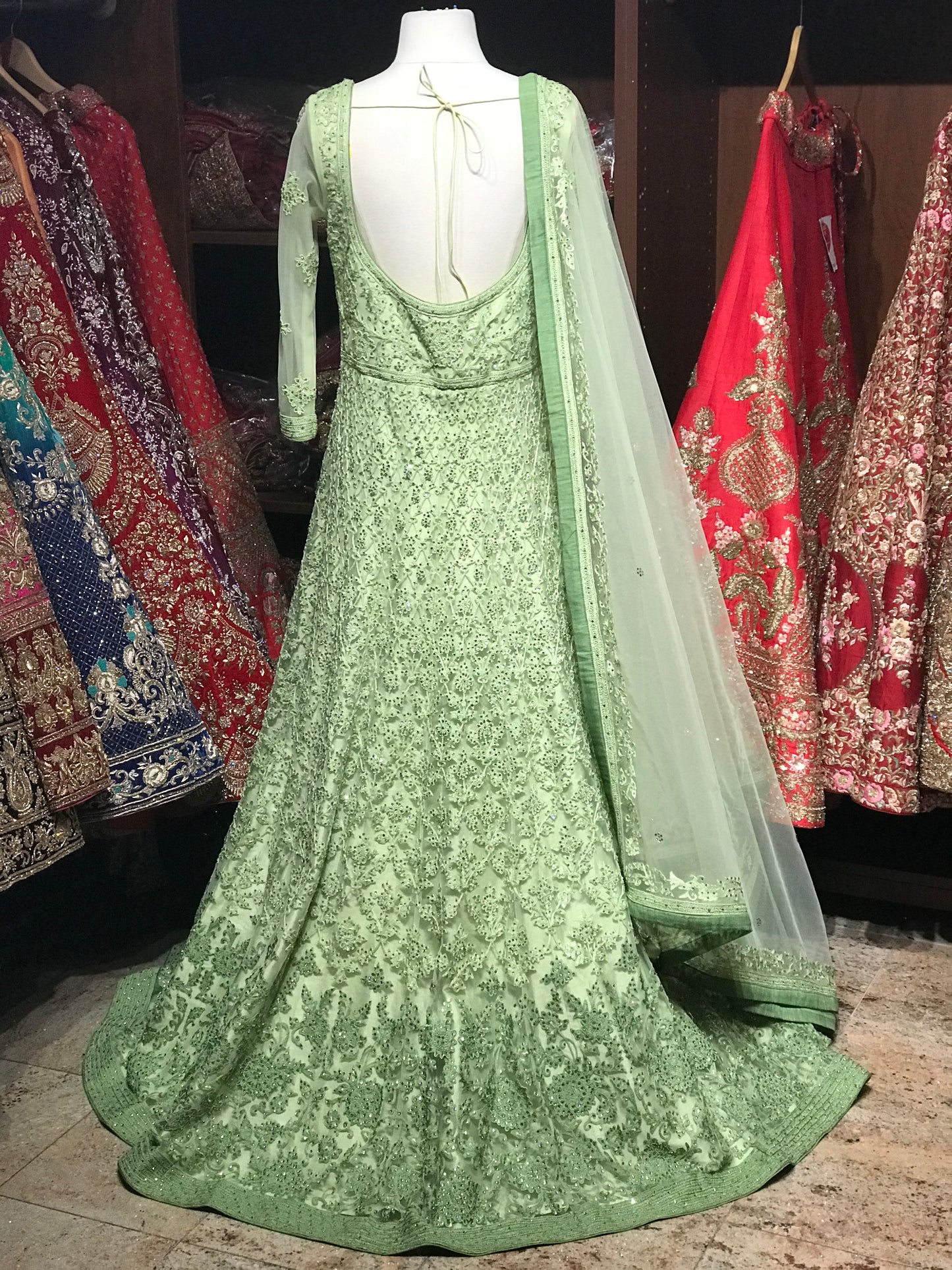 Green Size 38 Tonal Embroidery Anarkali