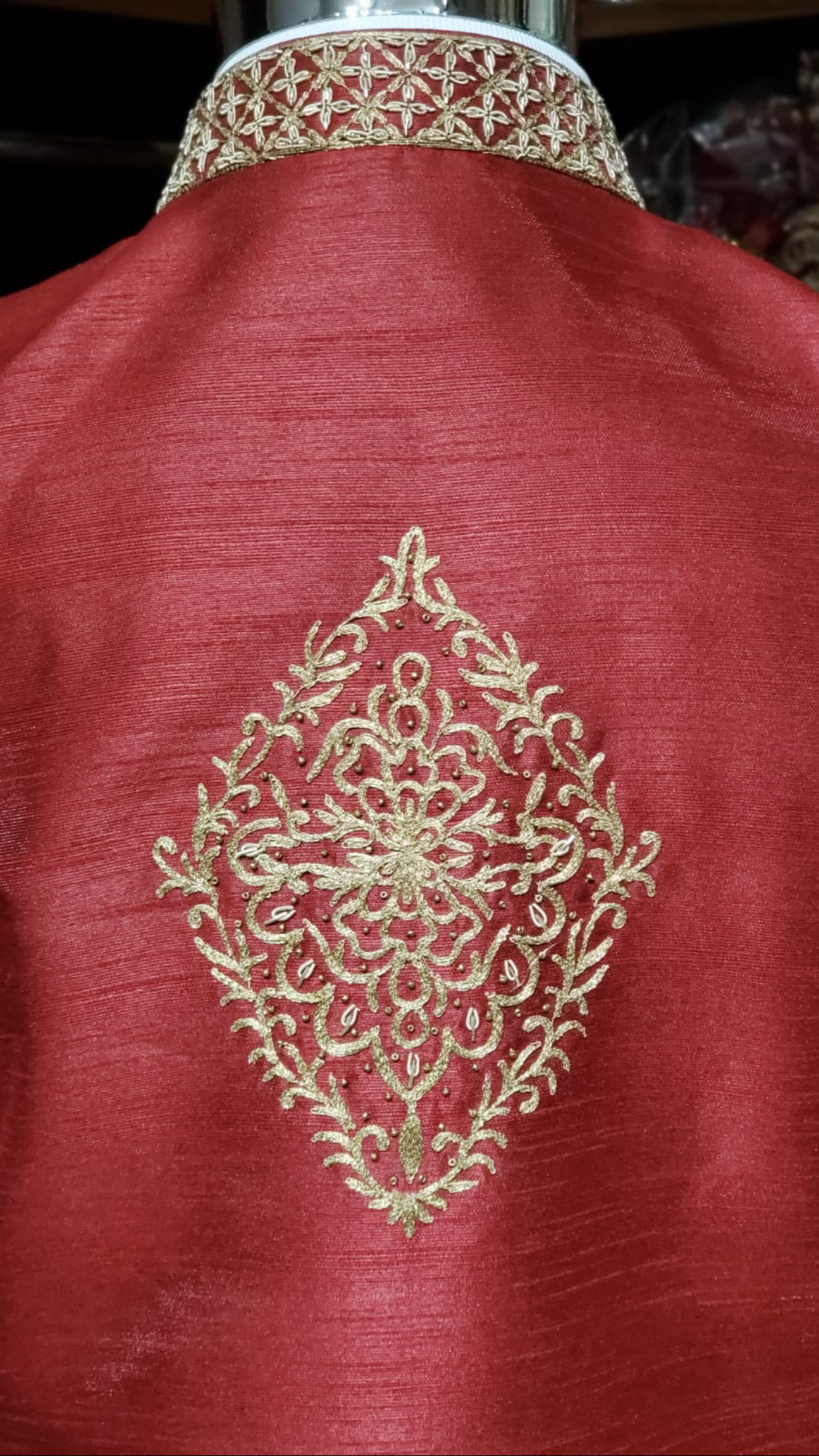 Red Raw Silk Sherwani