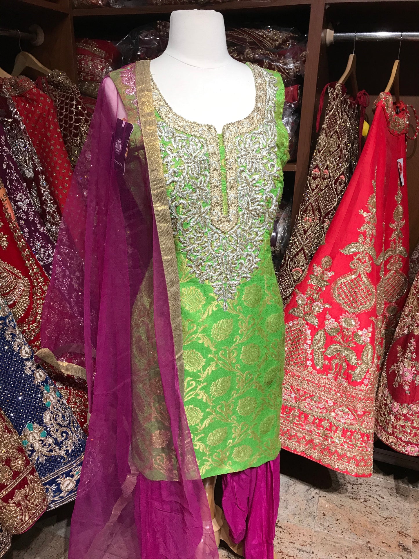 Green Purple Size 38 Punjabi Suit