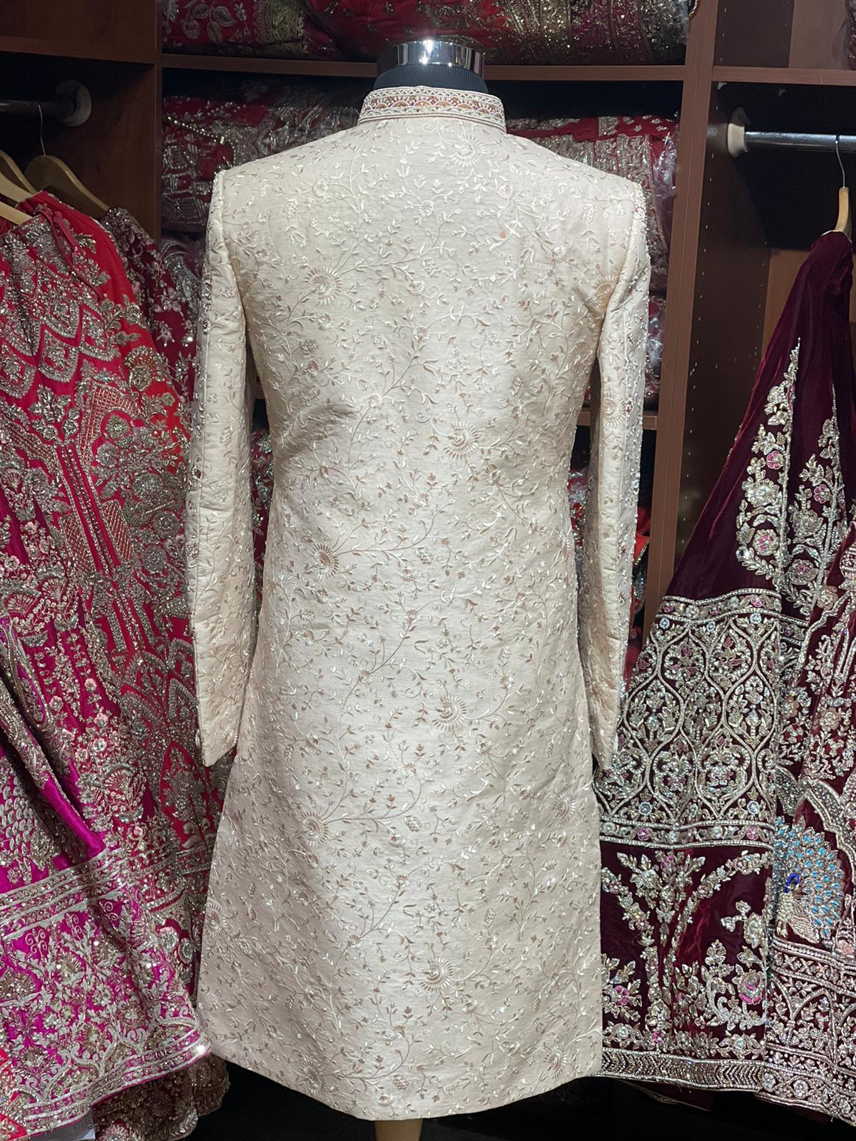 Beige Cream Embossed Embroidered