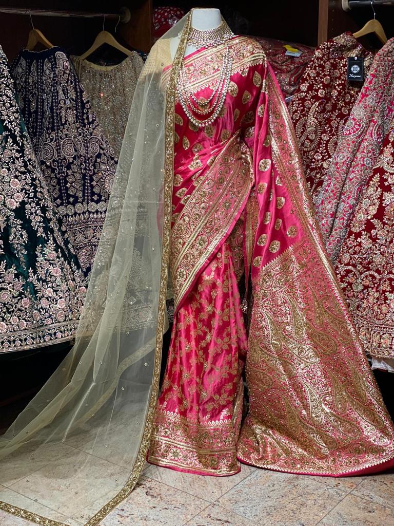 Dark Cerise Pink Pure Silk Banarasi Bridal Saree BBS-005