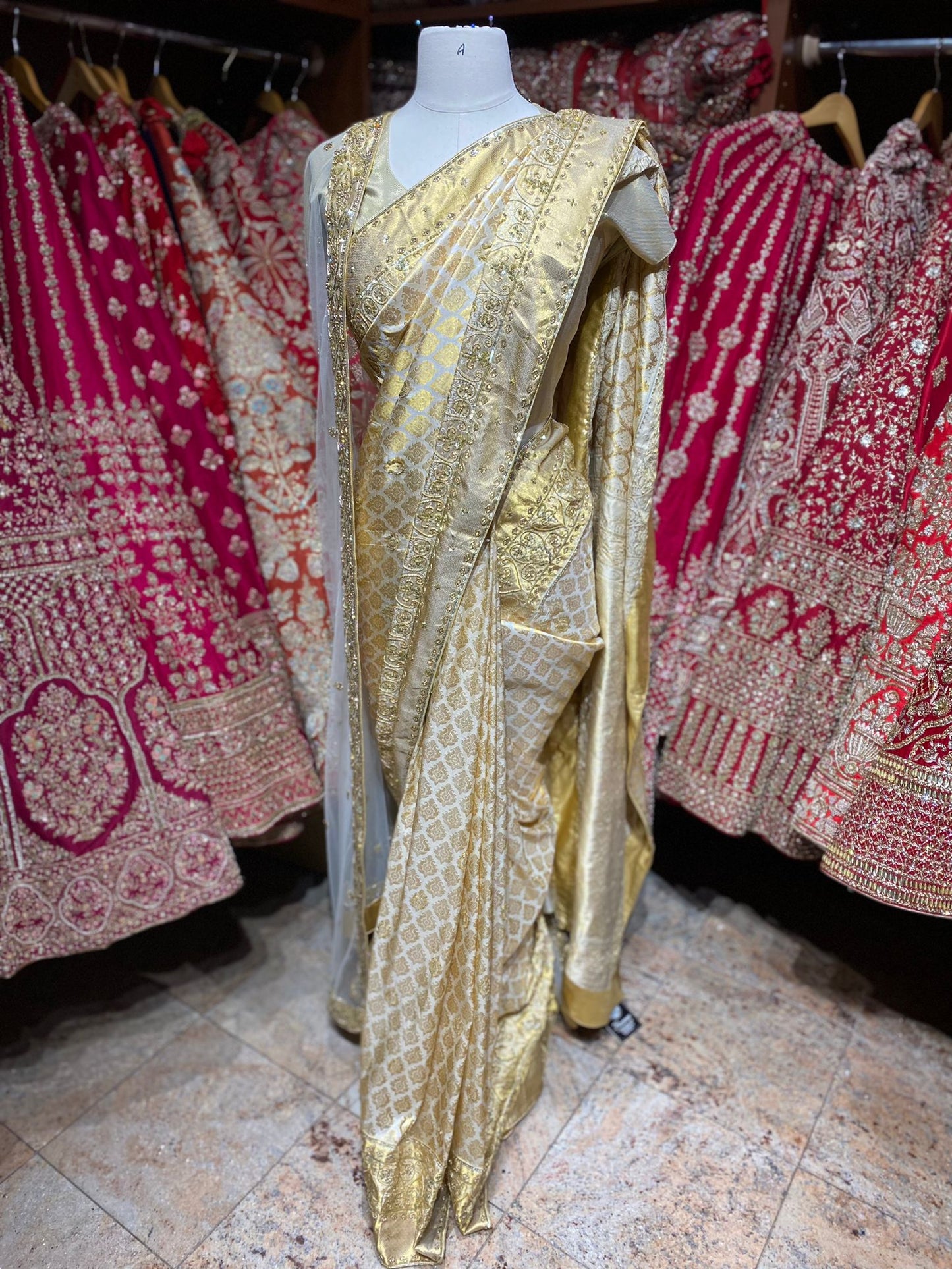 Grand Golden Pure Silk Banarasi Bridal Saree BBS-019