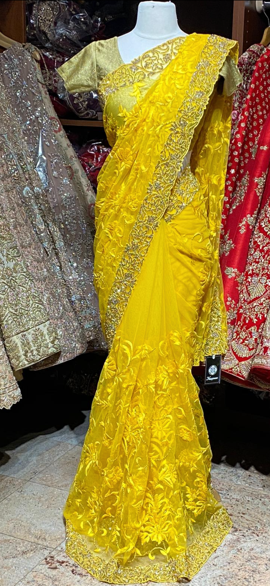 Bumblebee Yellow Net Saree PWS-002