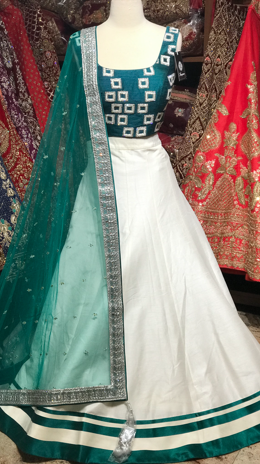 Teal White Size 38 Lehenga