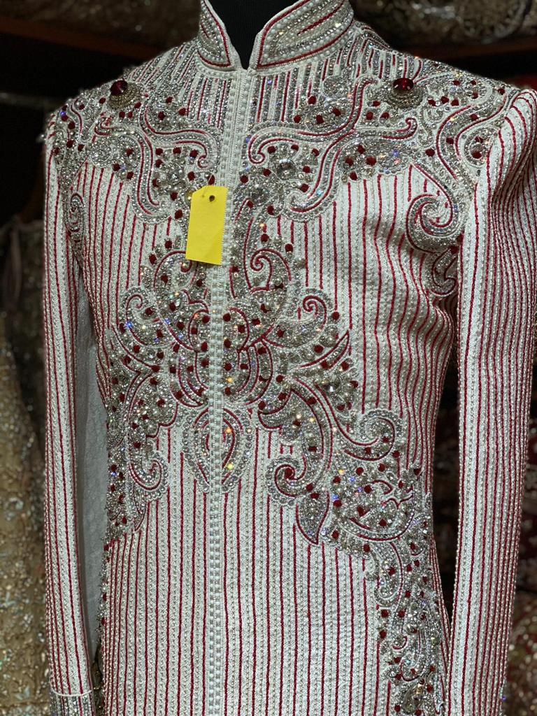 Pink and White Brocade Size 40 Sherwani