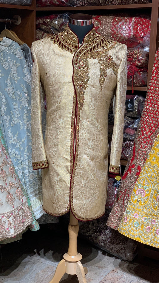 Gold Maroon Size 40 Wedding Sherwani