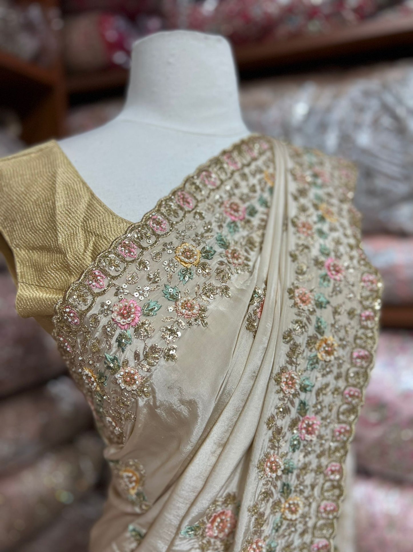 Light Taupe Cream Saree PWS-194