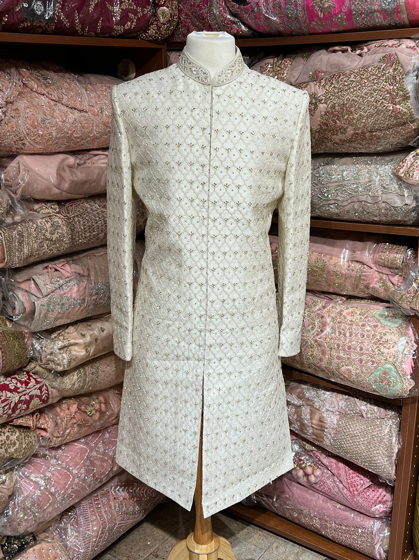 Pearl White Stone Embroidered Sherwani- R14-N90