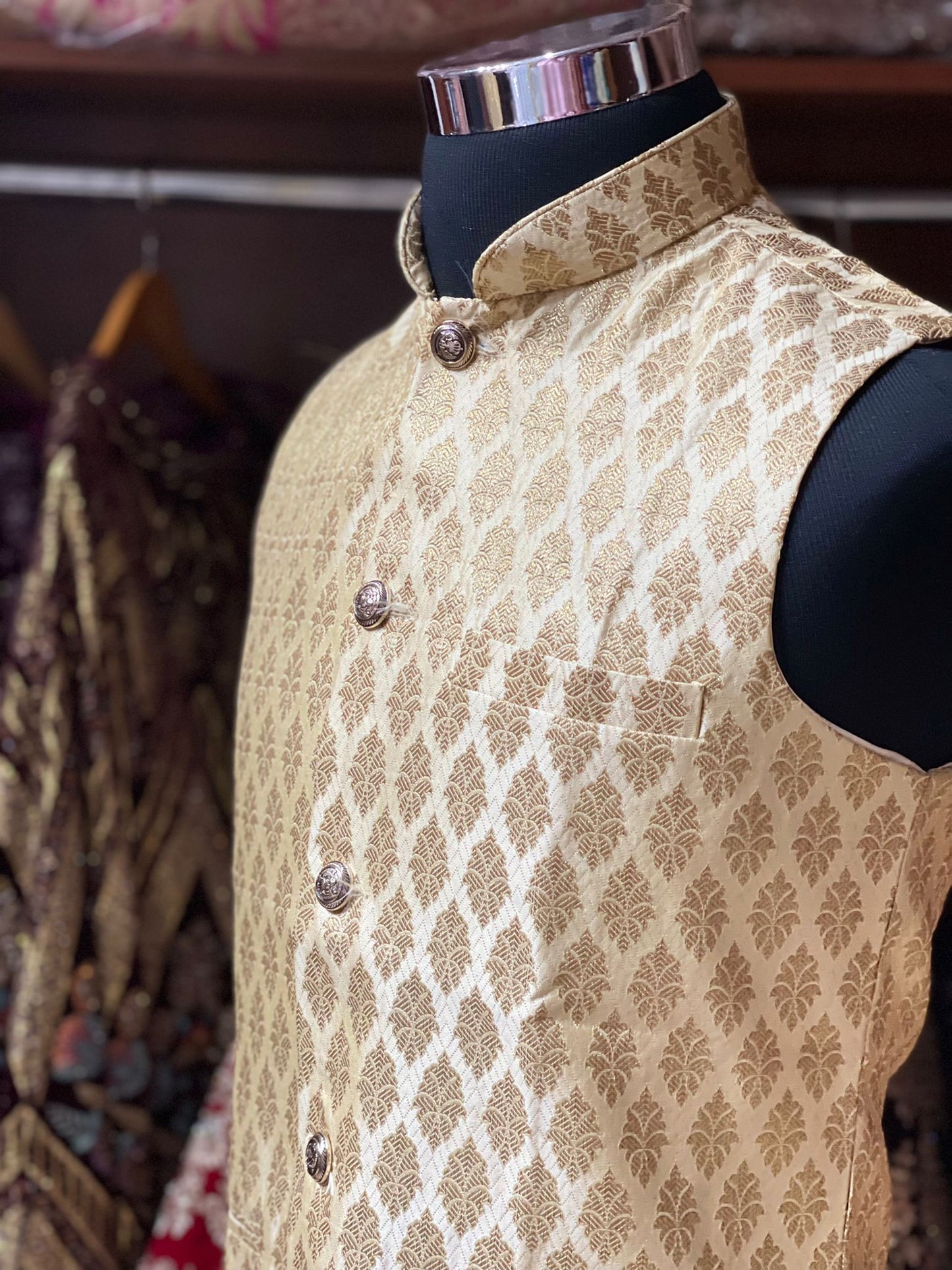 Royal Gold Brocade Men Vest-V24