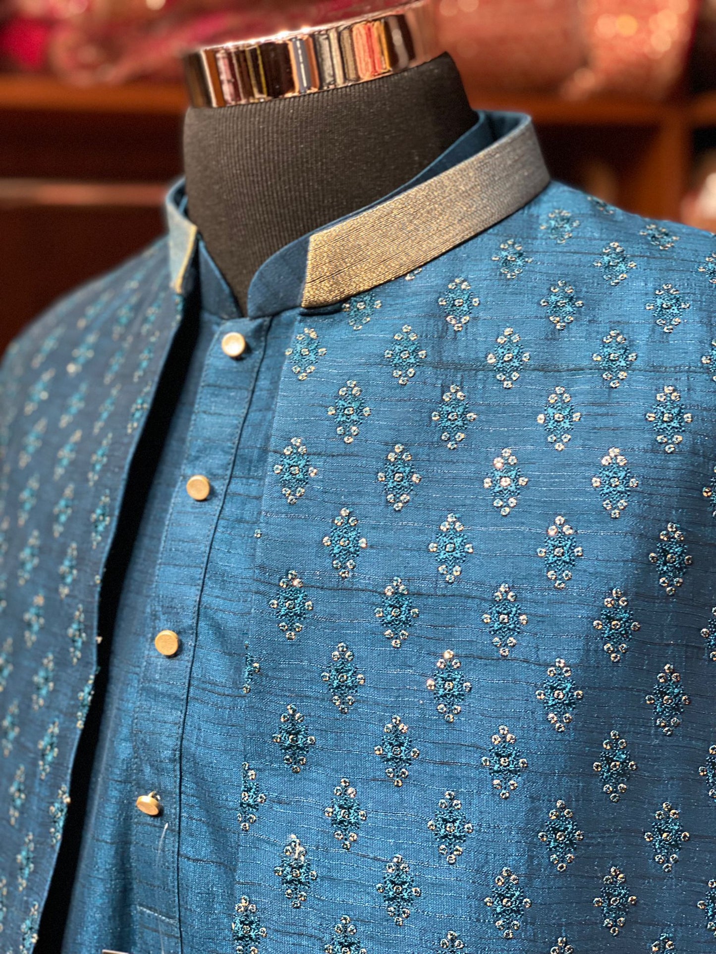 Indigo Blue Sequins Indo Western Embroidered Sherwani