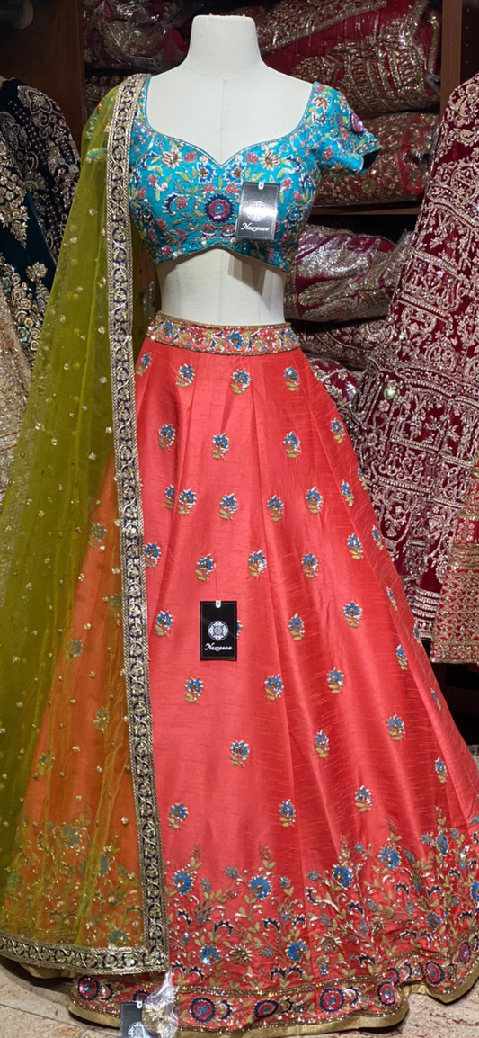 Coral Orange Party Wear Lehenga PWL-055