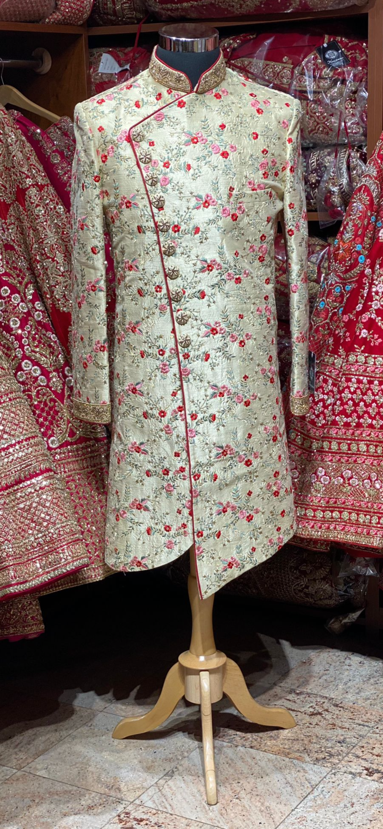 Cream Gold Embroidered Sherwani