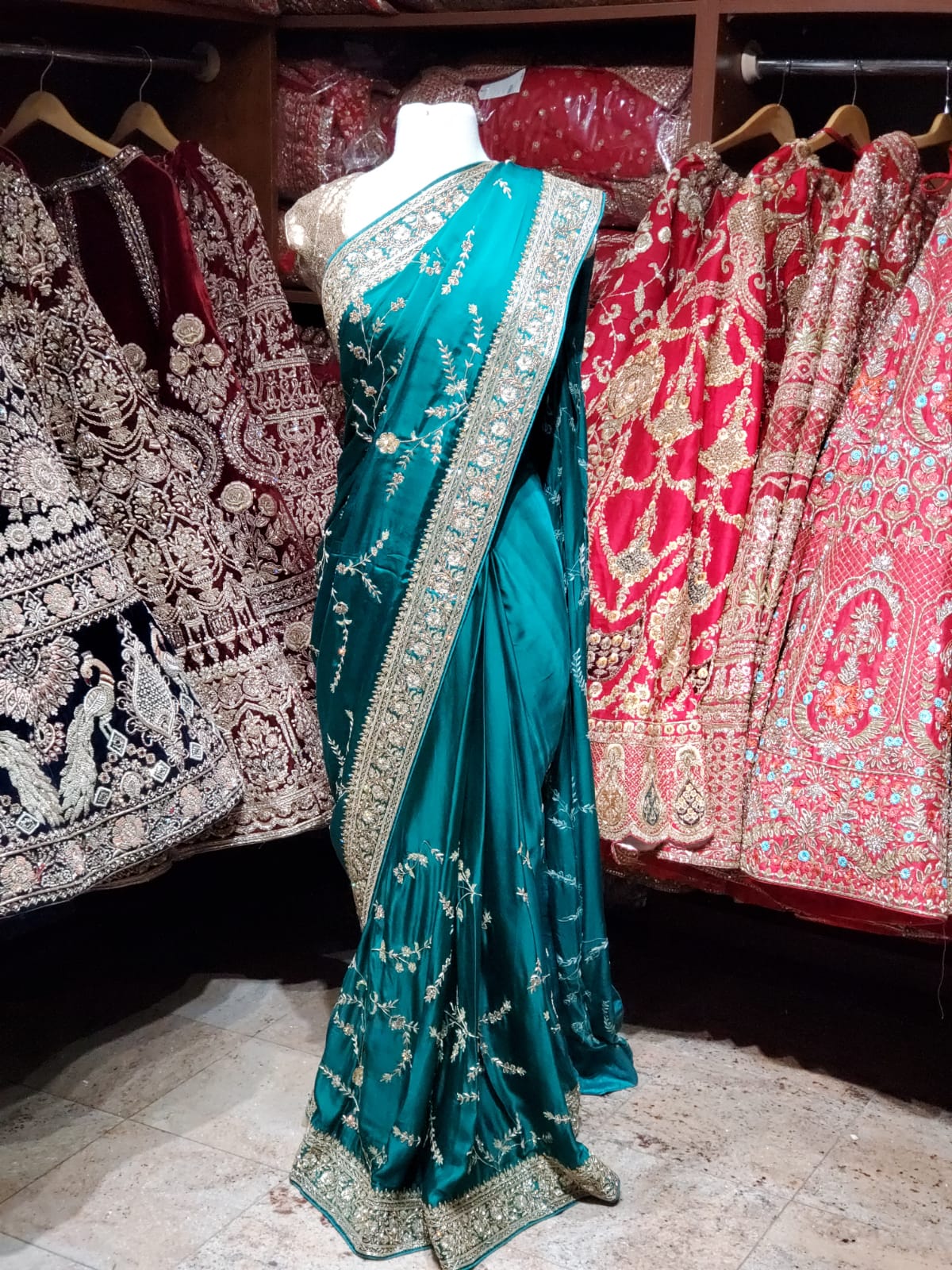 Teal Green Crepe Saree PWS-040