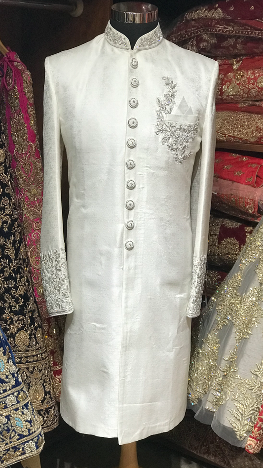 White Silver Embroidery Sherwani