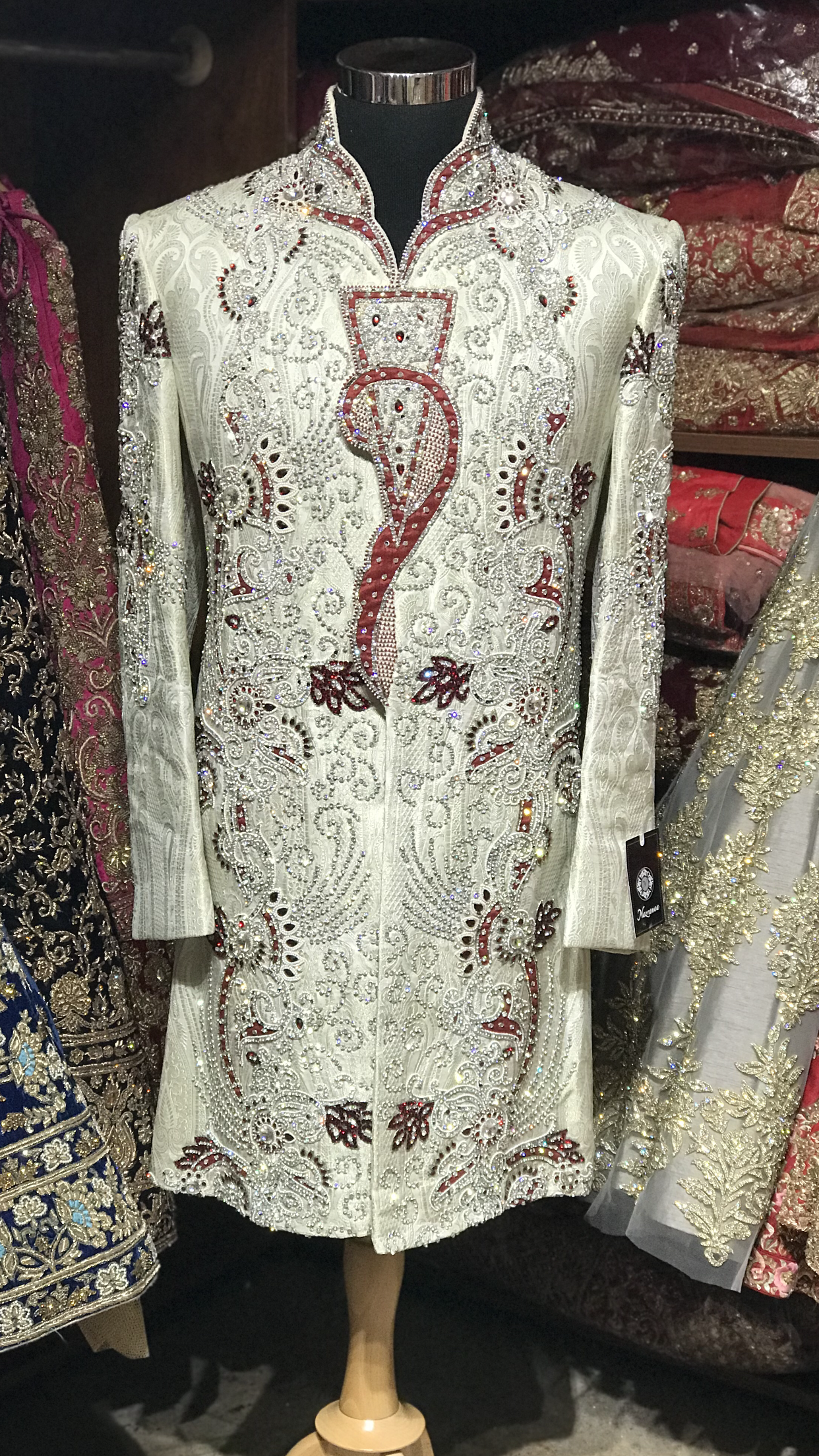 Cream Heavy Sherwani W/ Red Accents