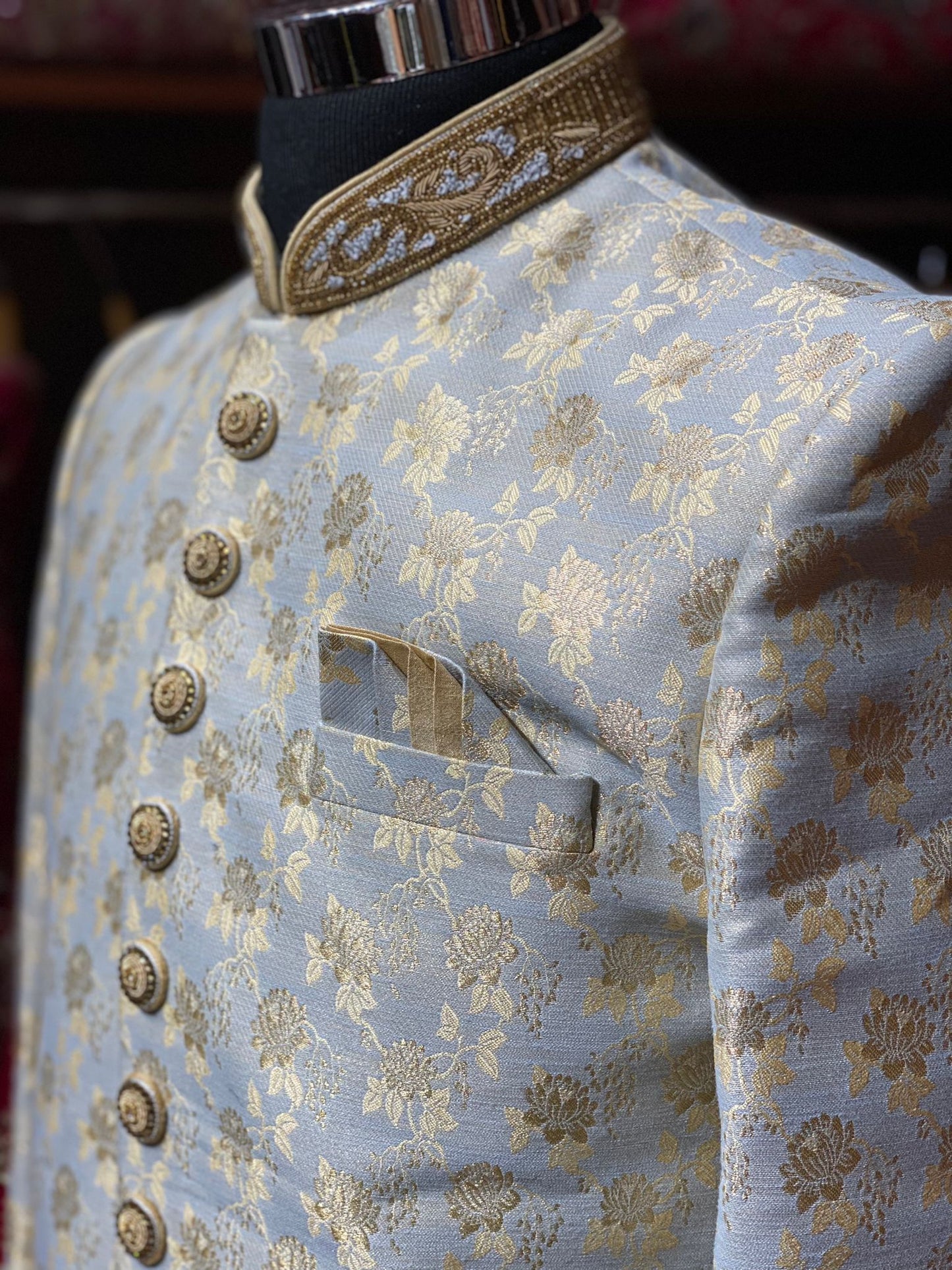 Pastel Blue Zari Embroidered Sherwani- S131199