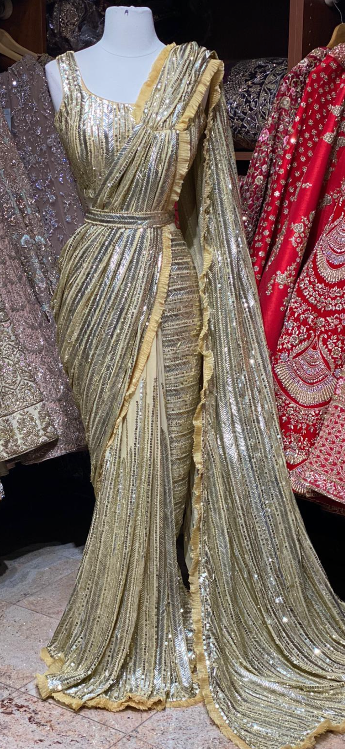 Gold Sequin Saree W/ Readymade Blouse PWS-028