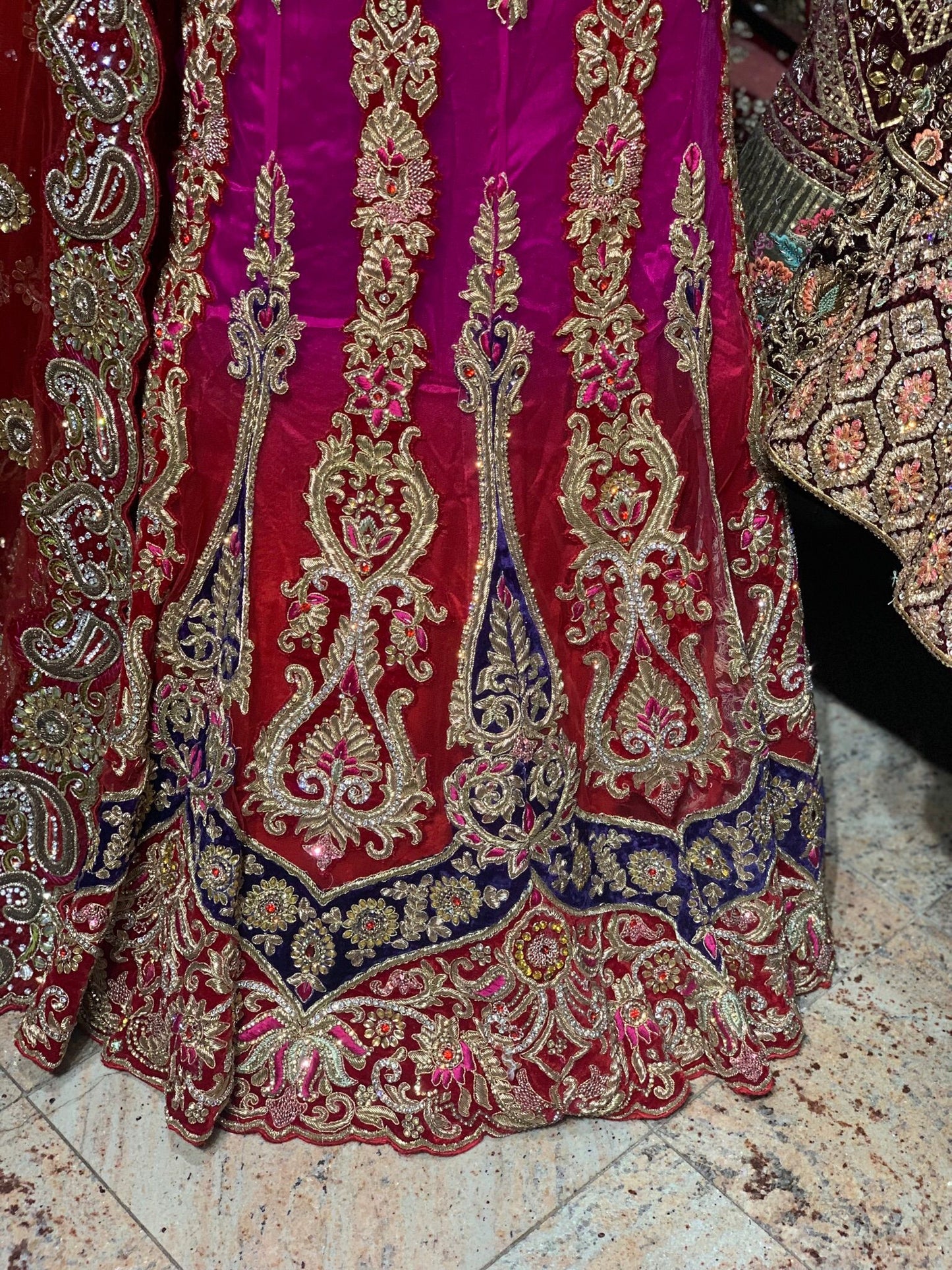 Ombre Pink & Red Luxury Collection Bridal Wear Lehenga BWL- 198