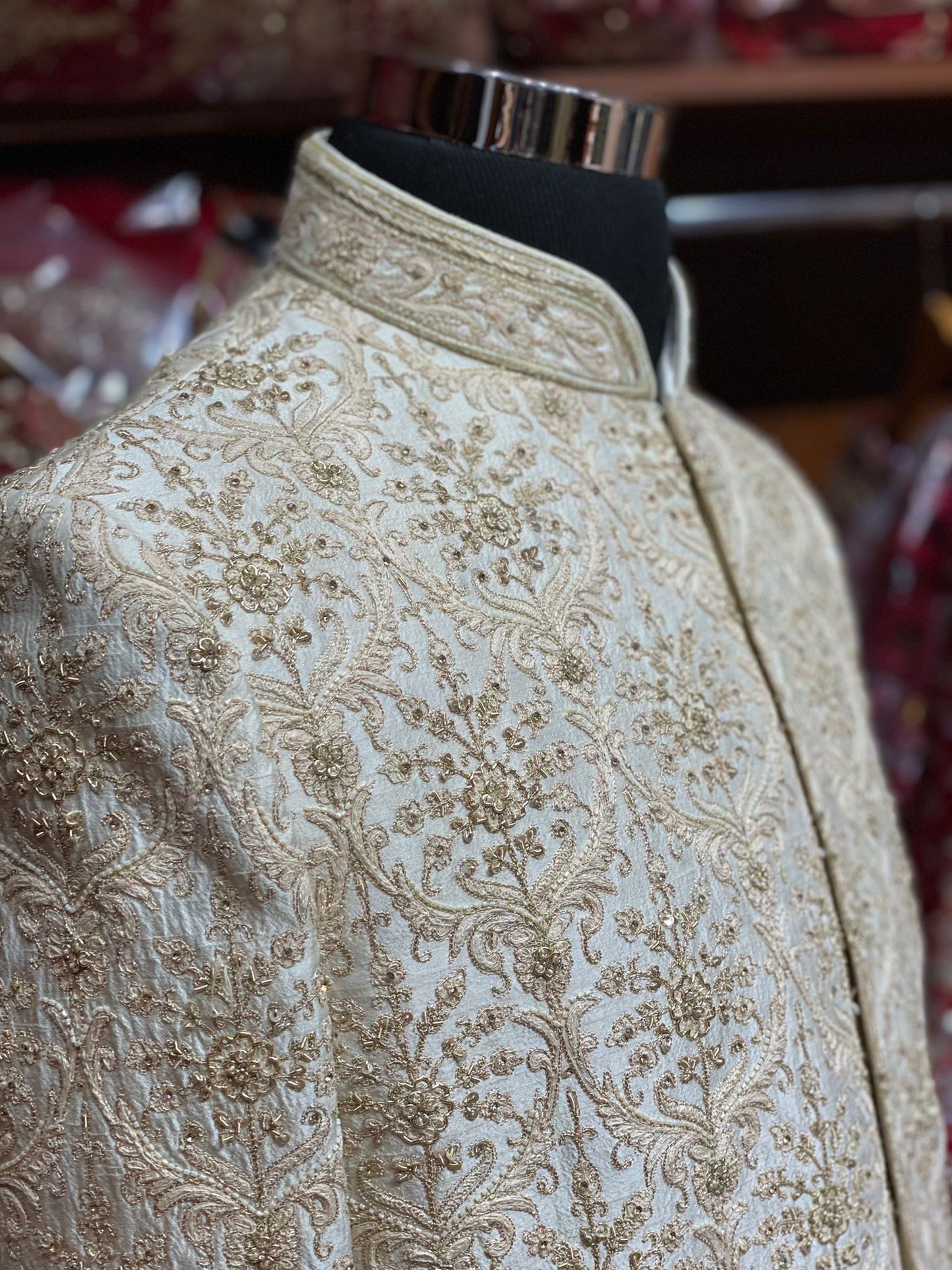 Beige Embroidered Wedding Sherwani