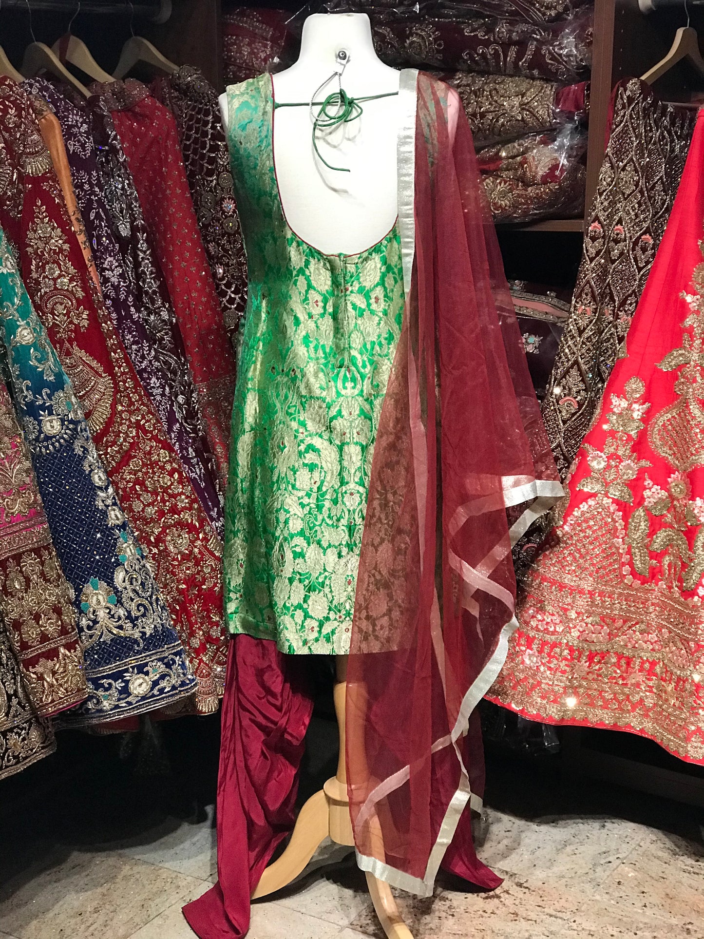 Green Maroon Size 38 Punjabi Suit