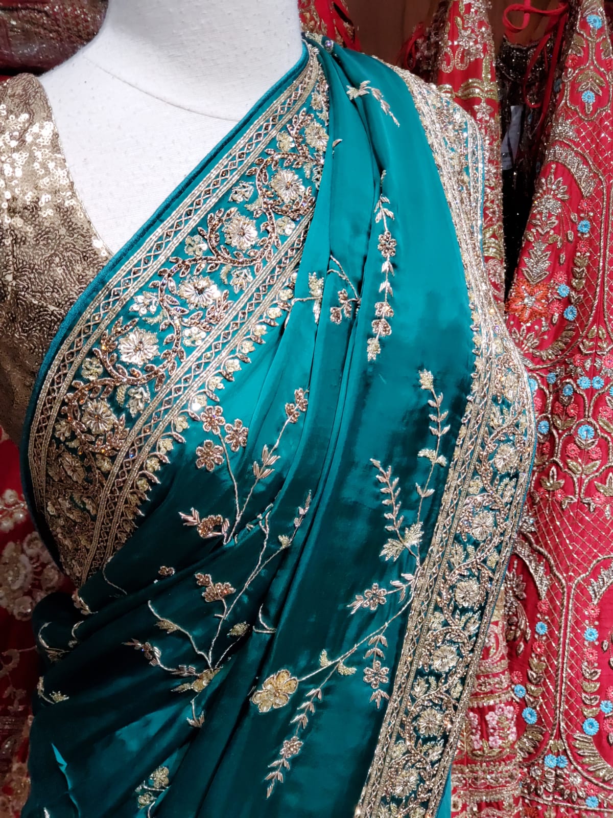 Teal Green Crepe Saree PWS-040