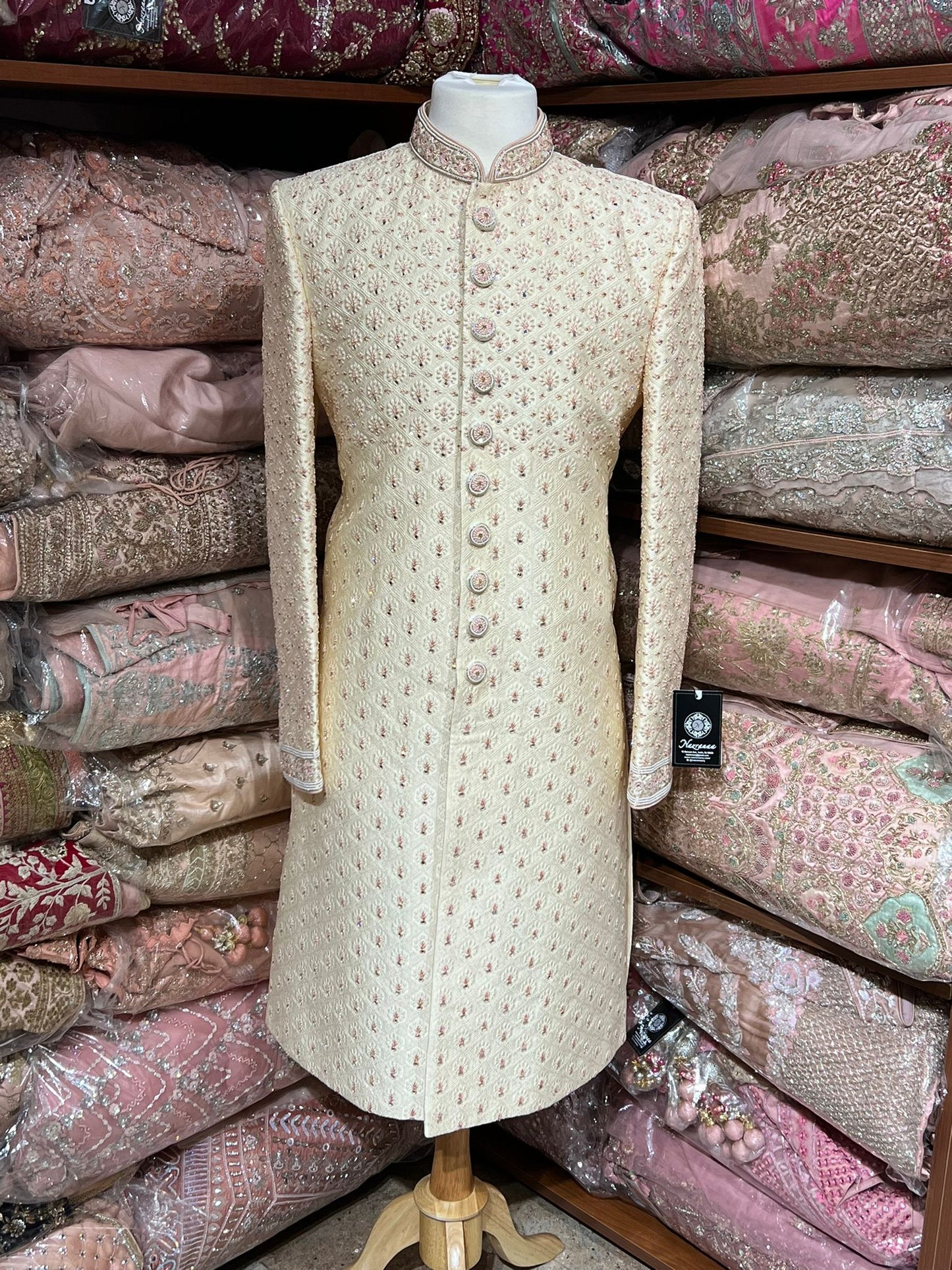 Cream Embroidered Sherwani- A4-S42