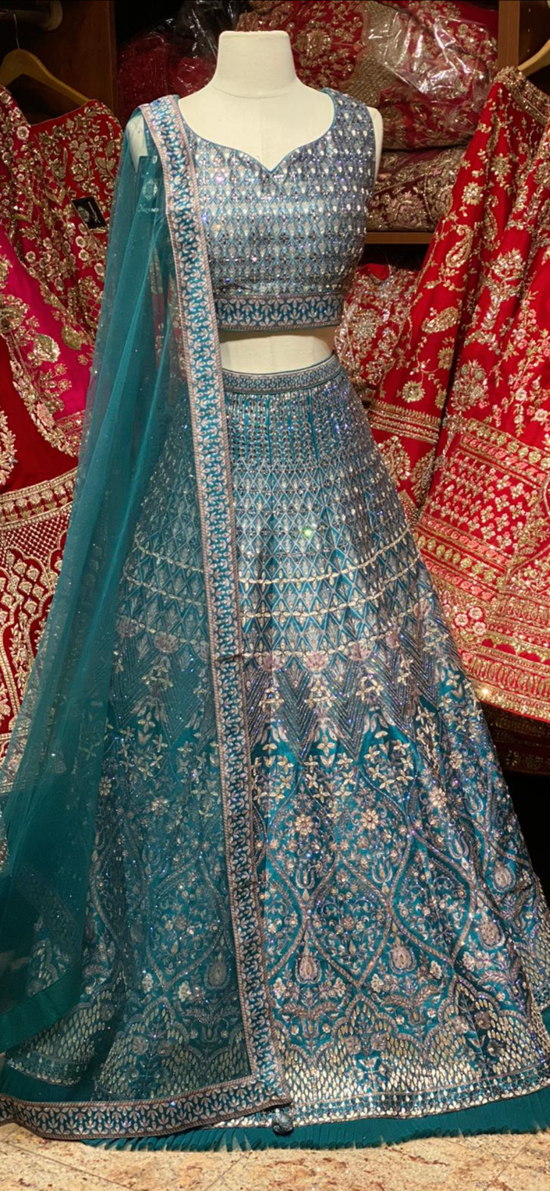 Teal Green Party Wear Lehenga PWL-116