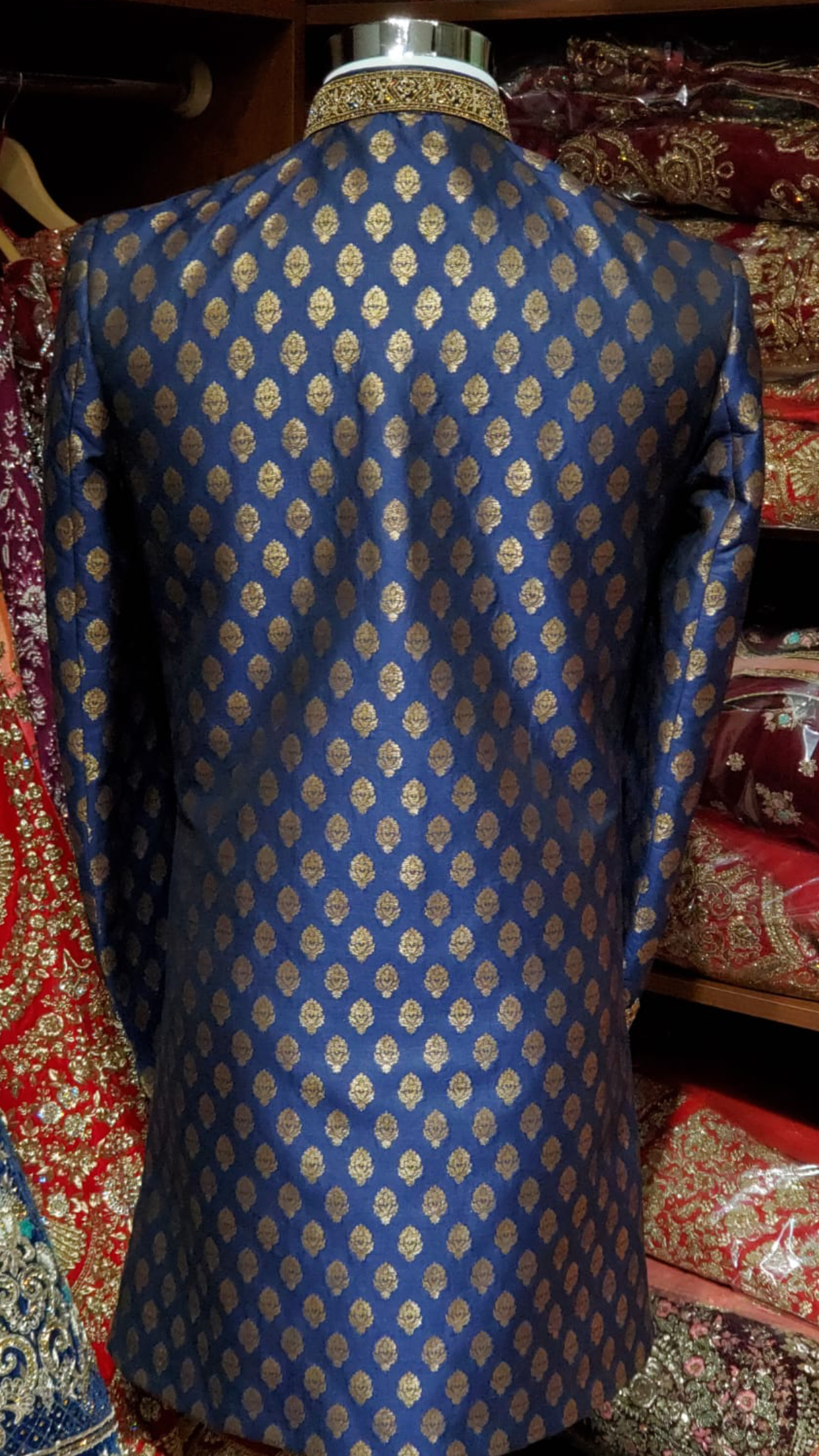 Navy Blue Brocade Sherwani