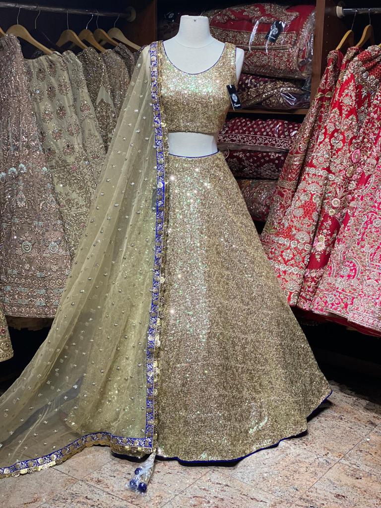 Glamorous Gold Glitter Party Wear Lehenga PWL- 041