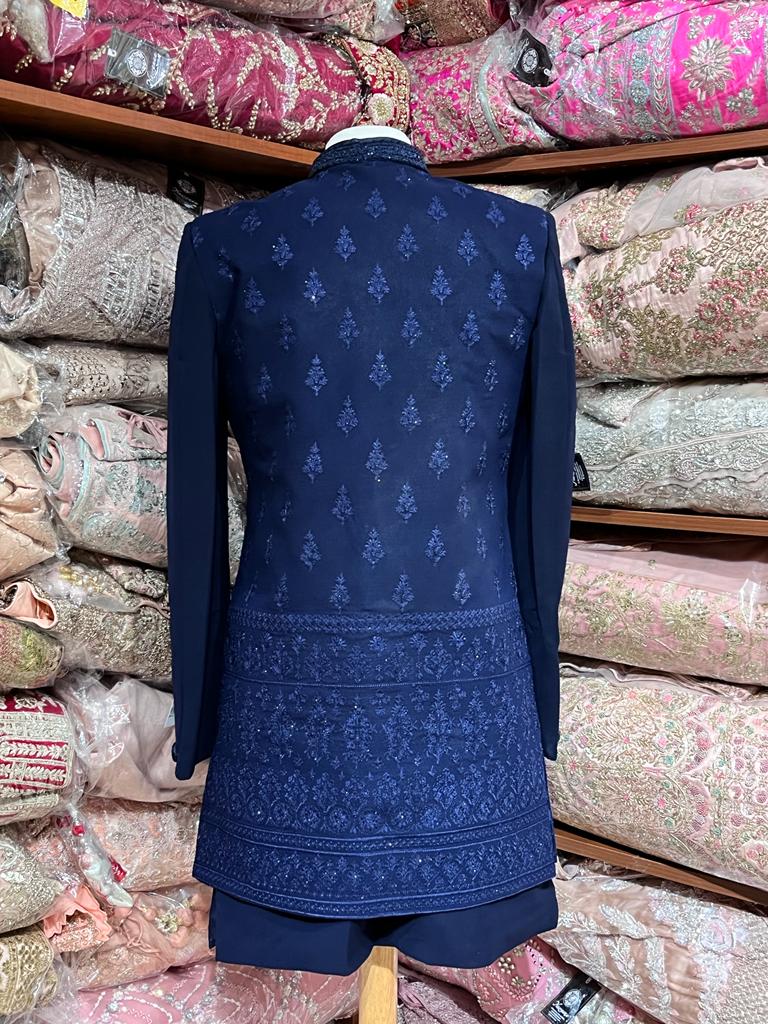 Midnight Blue Thread Embroidered Sherwani-S1429