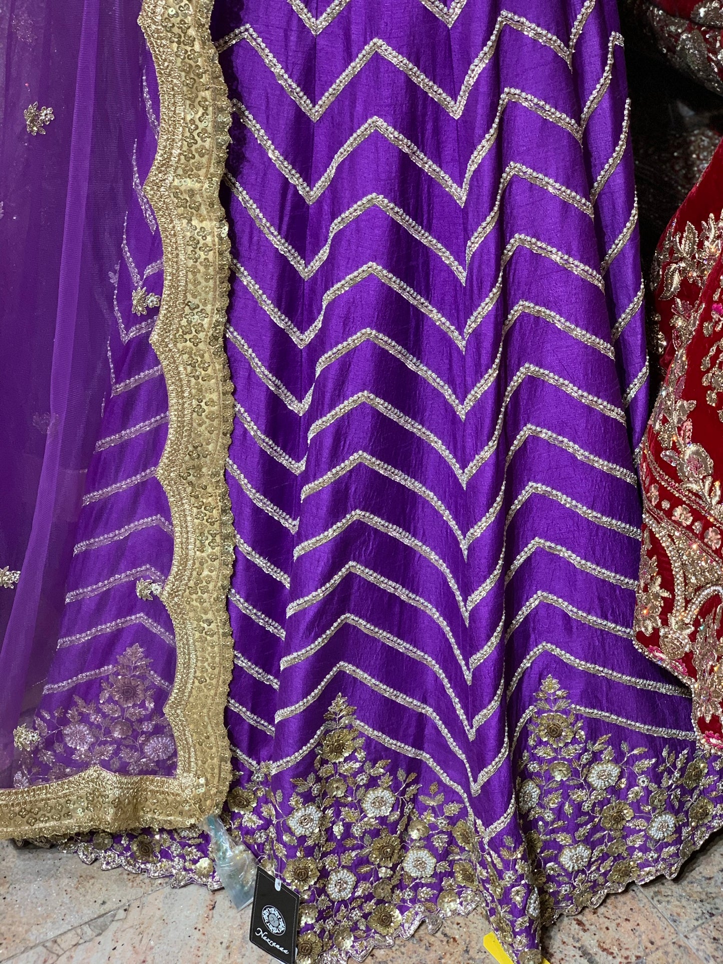 Purple Chevron Silk Lehenga