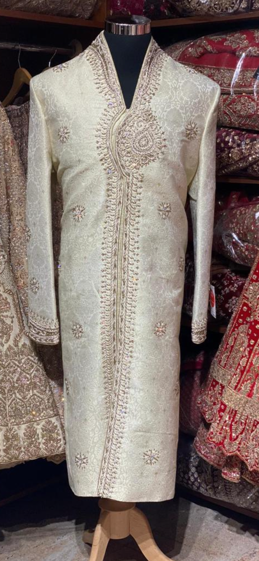 White Brocade Groom Size 38 Sherwani