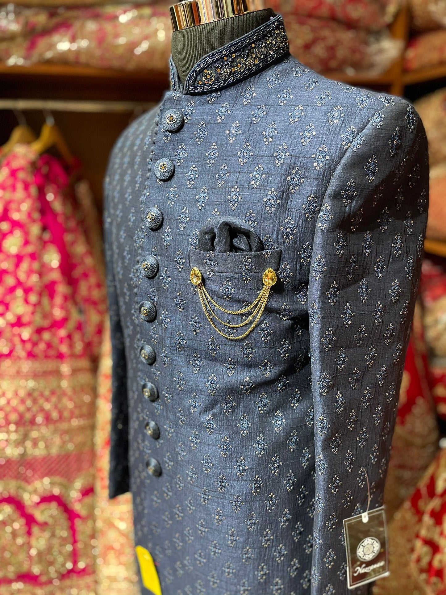 Regal Blue Embroidered Sherwani- 1189