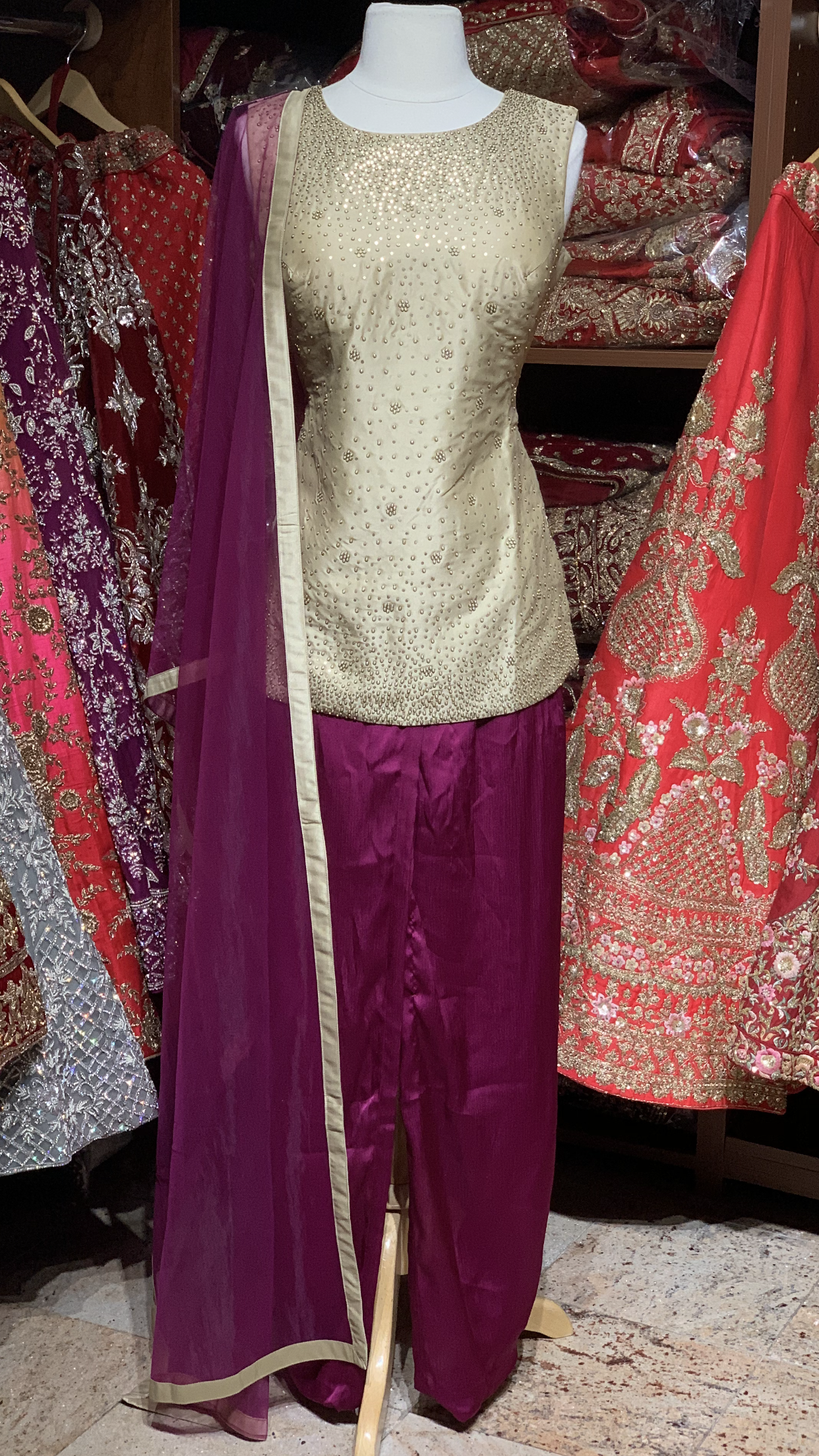 Gold Purple Size 38 Dhoti Suit