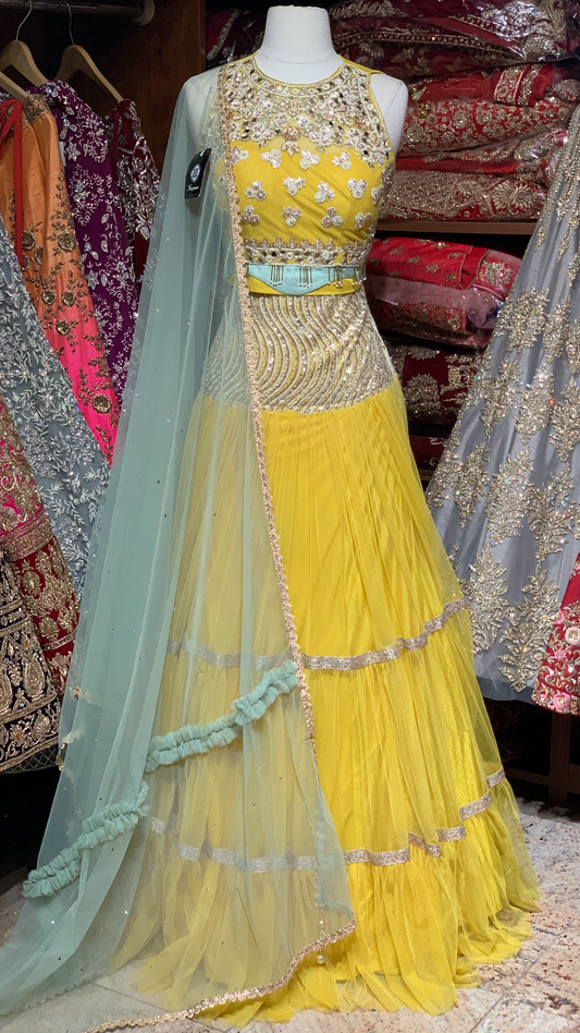 Yellow Size 38 Tiered Lehenga