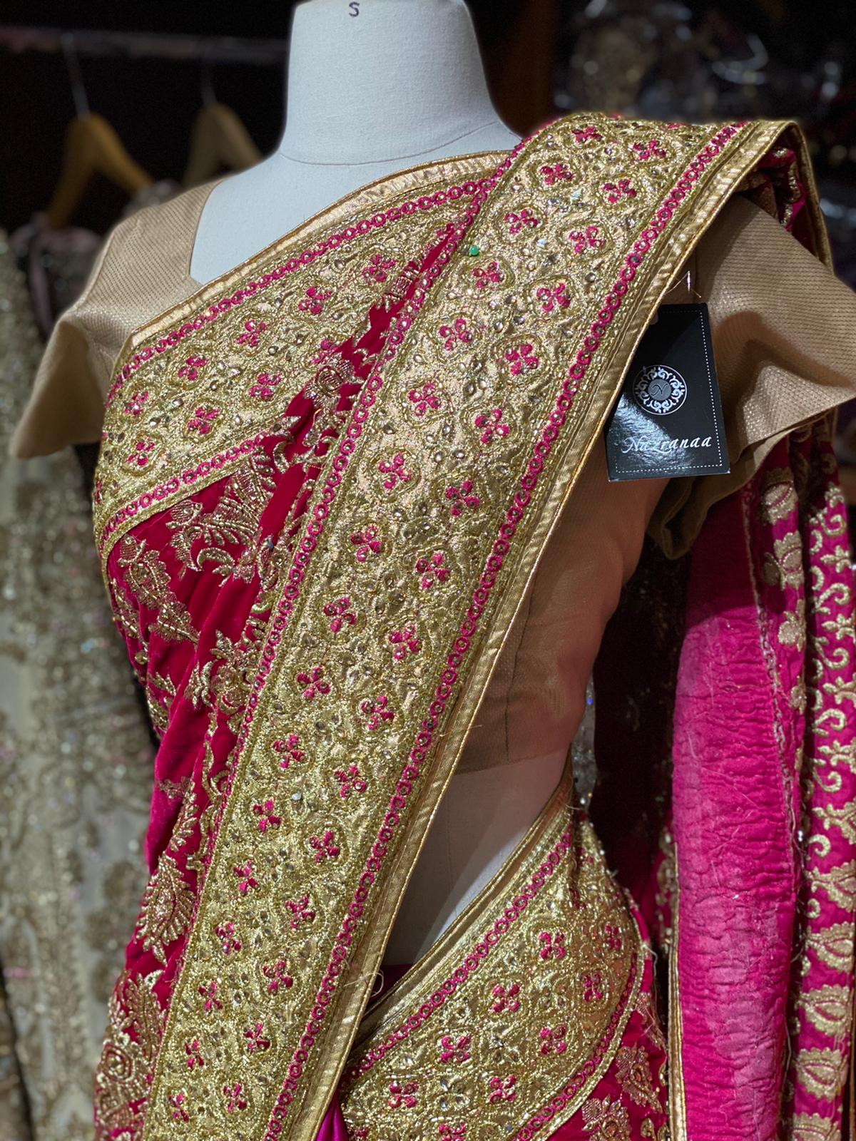 Hot Pink Satin Silk and Velvet Saree PWS-025