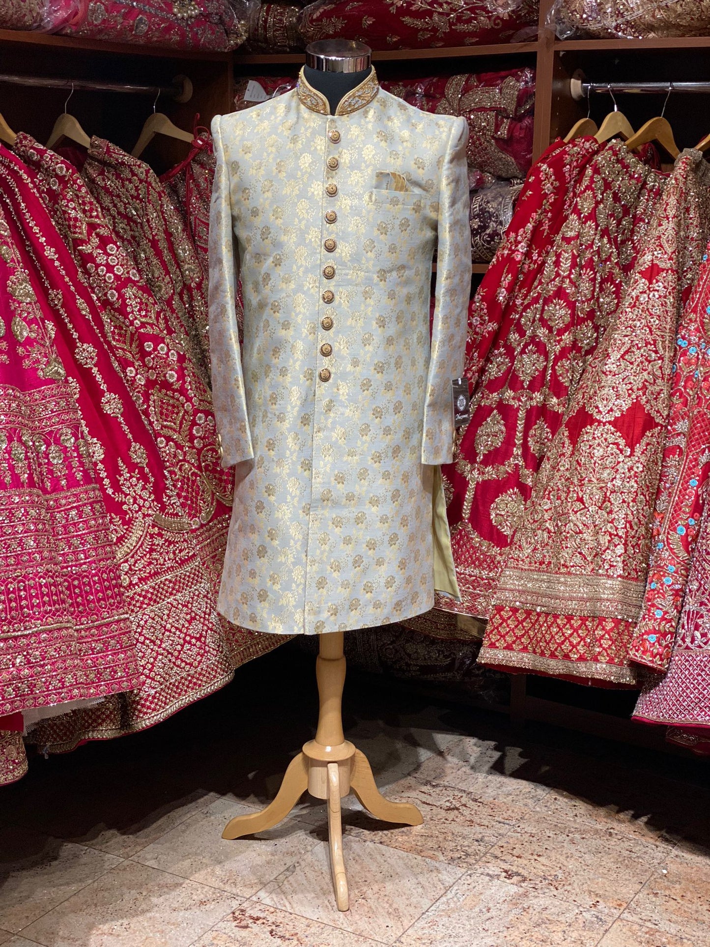 Pastel Blue Zari Embroidered Sherwani- S131199