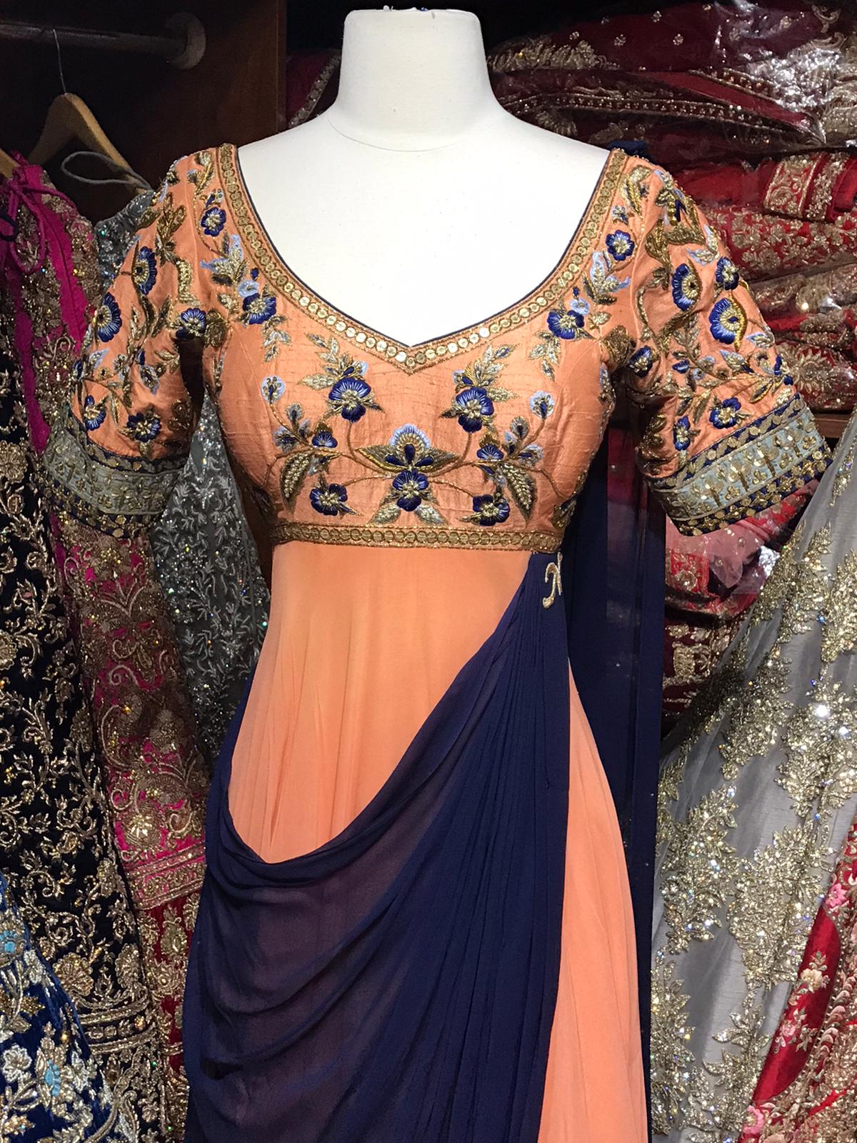 Peach Navy Size 38 Anarkali