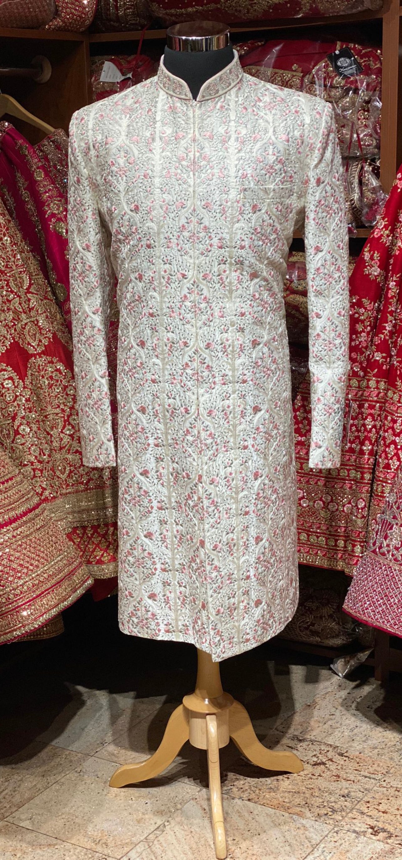 Off White Thread Embroidered Wedding Sherwani-M929